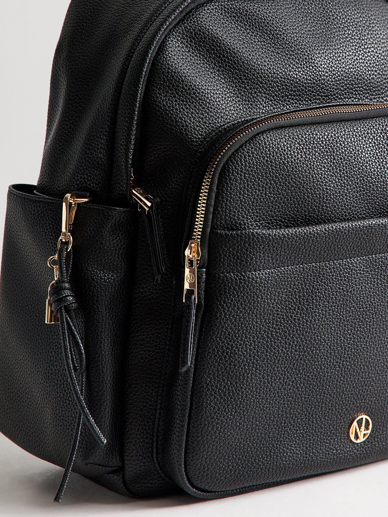 Image 4 of 5 of New Look Faux Leather Front Pocket School Backpack - Black