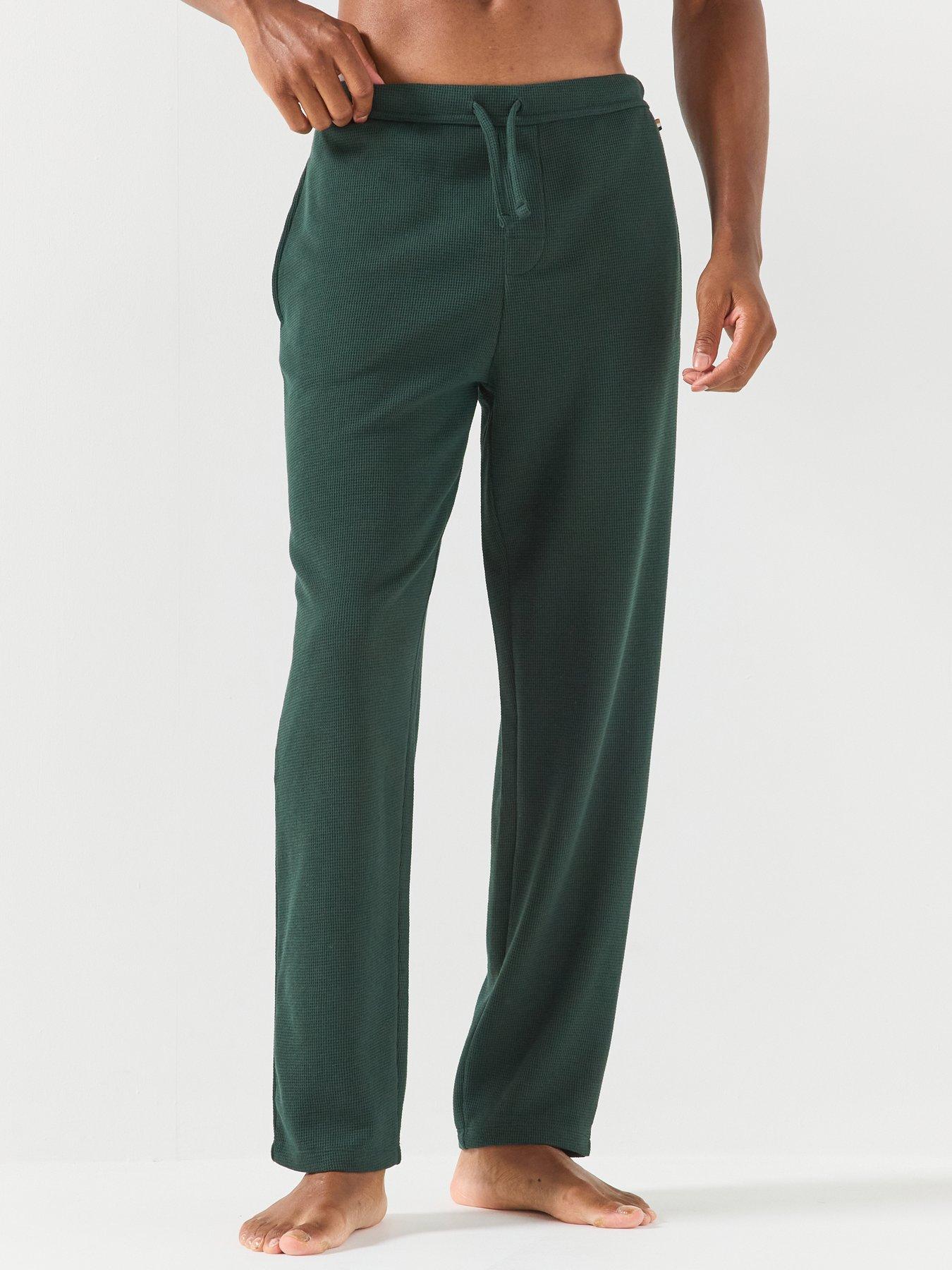 BOSS Waffle Cuffed Loungewear Open Hem Pants - Dark Green