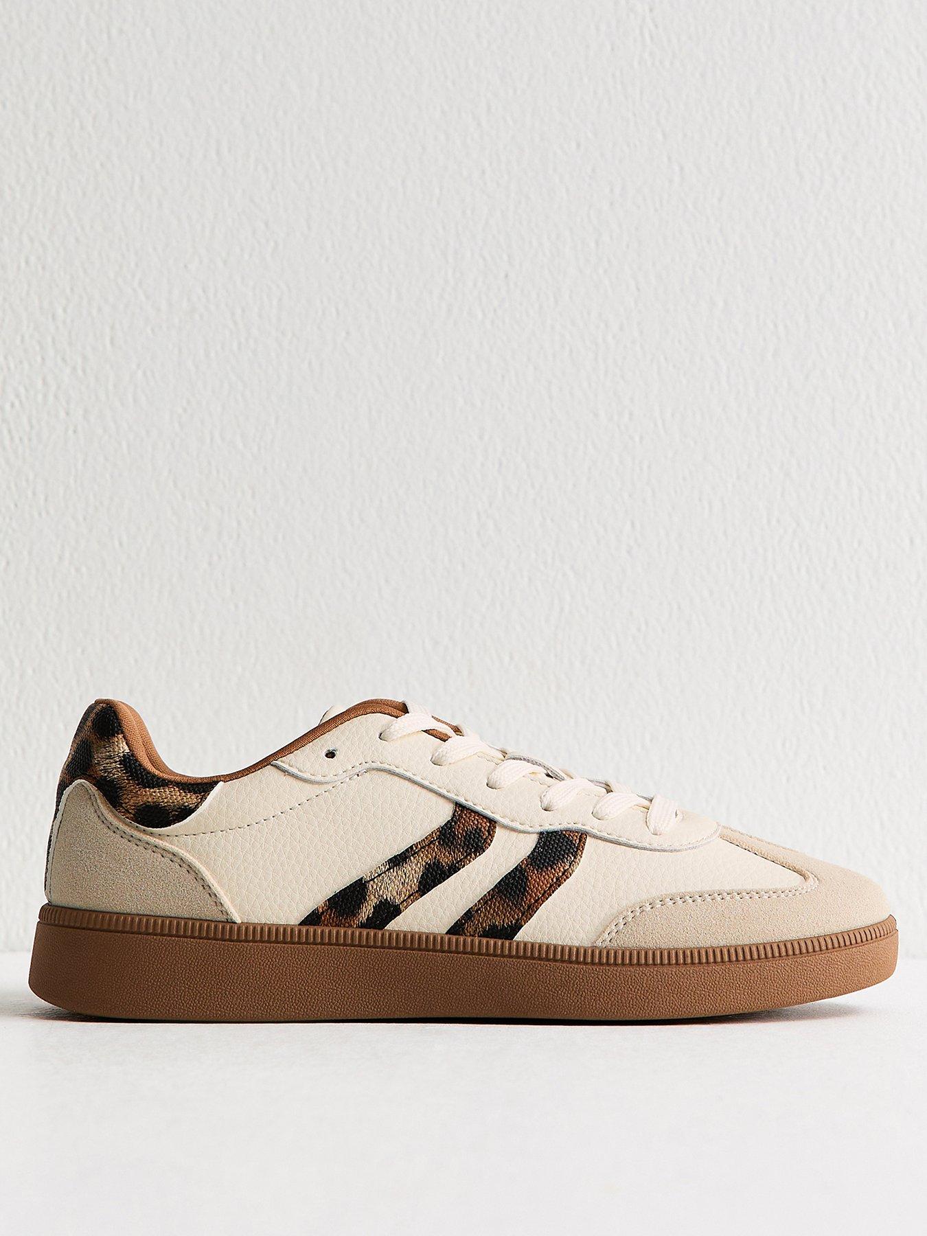 Image 2 of 3 of New Look Stone Panelled Faux Suede Leopard Trim Trainers