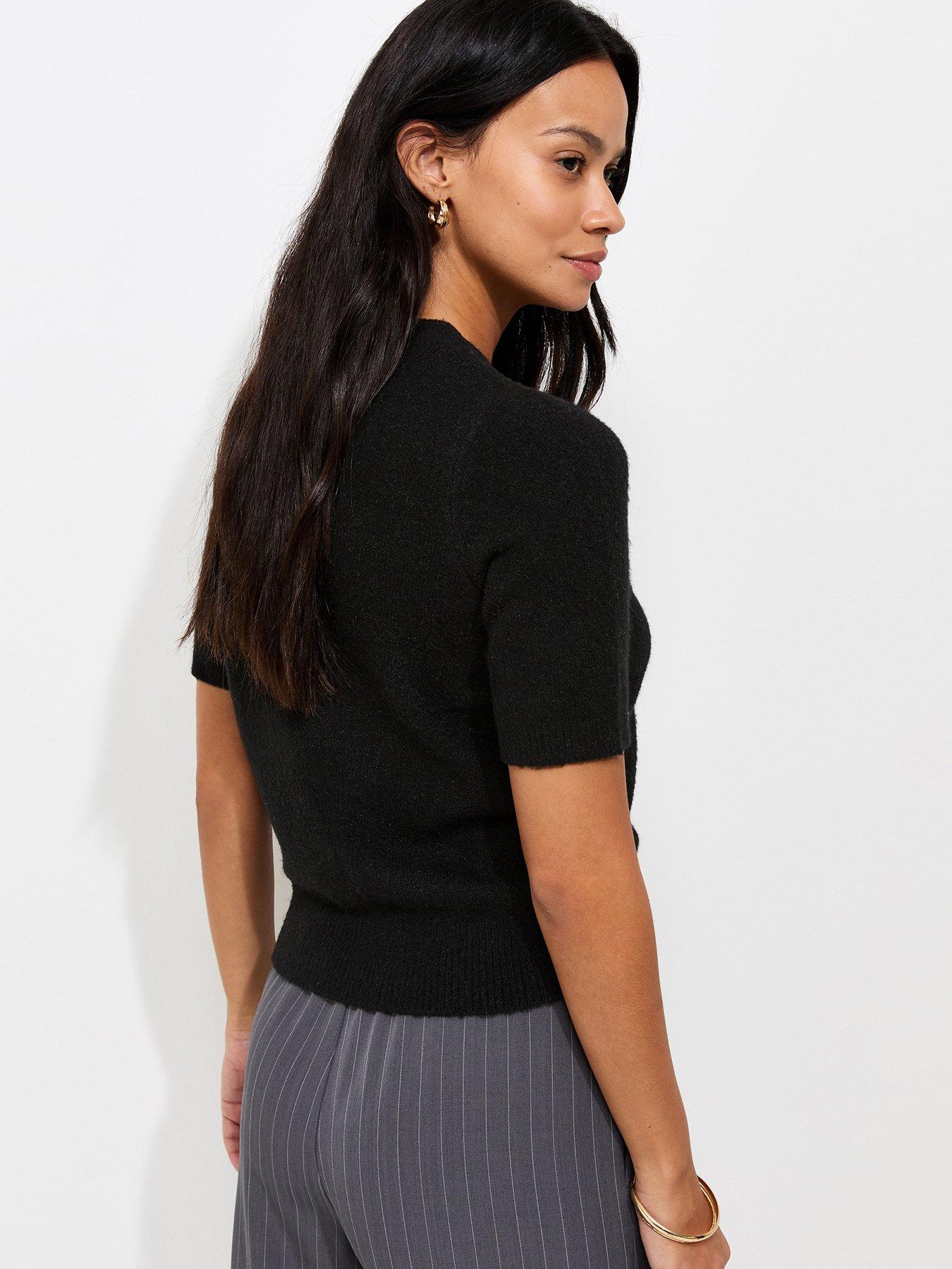 Image 2 of 6 of New Look Short Sleeve Midweight Knit T-Shirt - Black