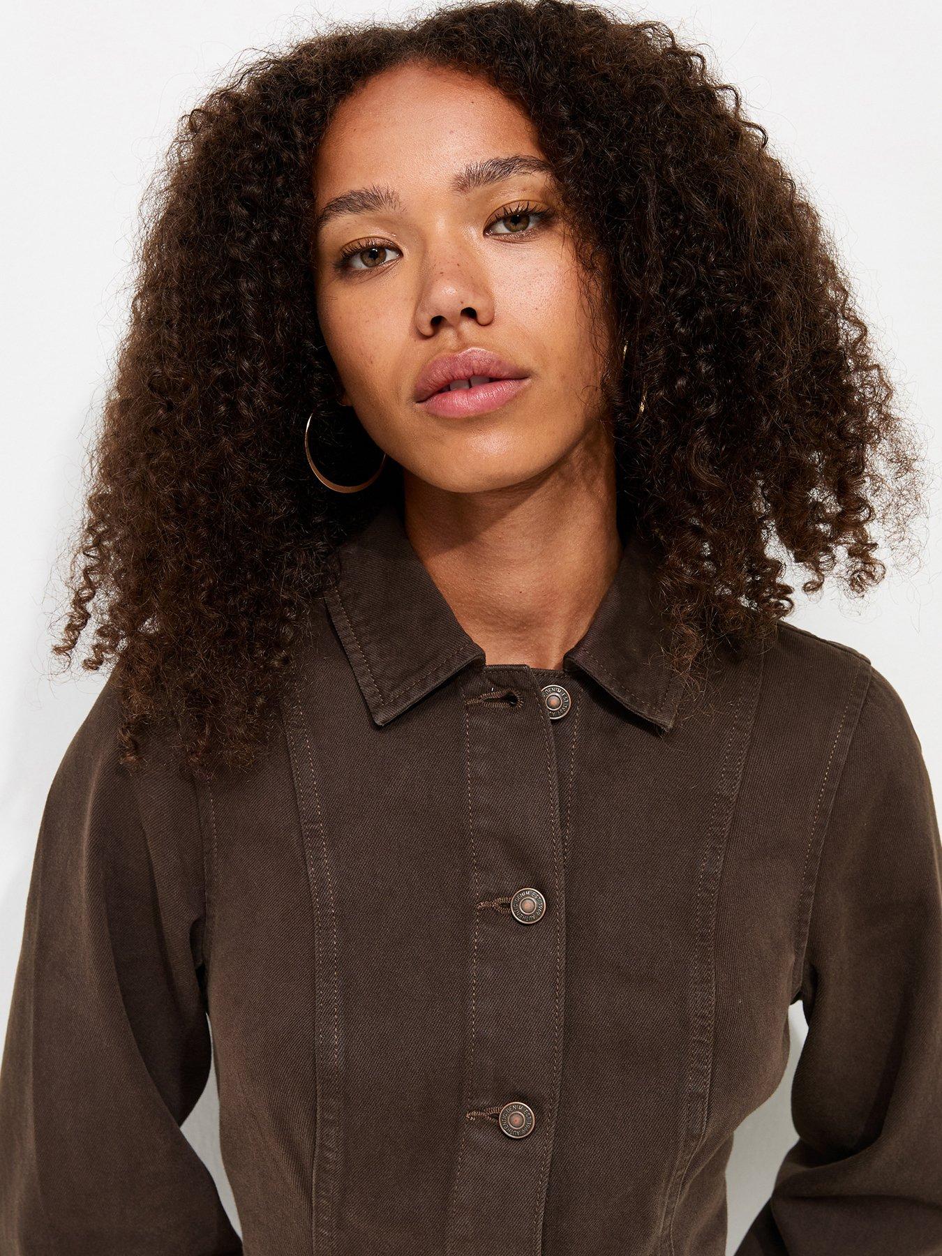 Image 5 of 6 of New Look Women's Long Sleeve Cinched Denim Dress - Dark Brown