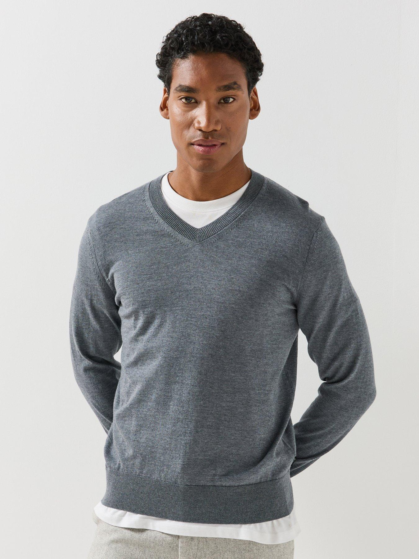 Image 1 of 6 of BOSS Boss H-Melba V Neck Knitted Jumper - Grey
