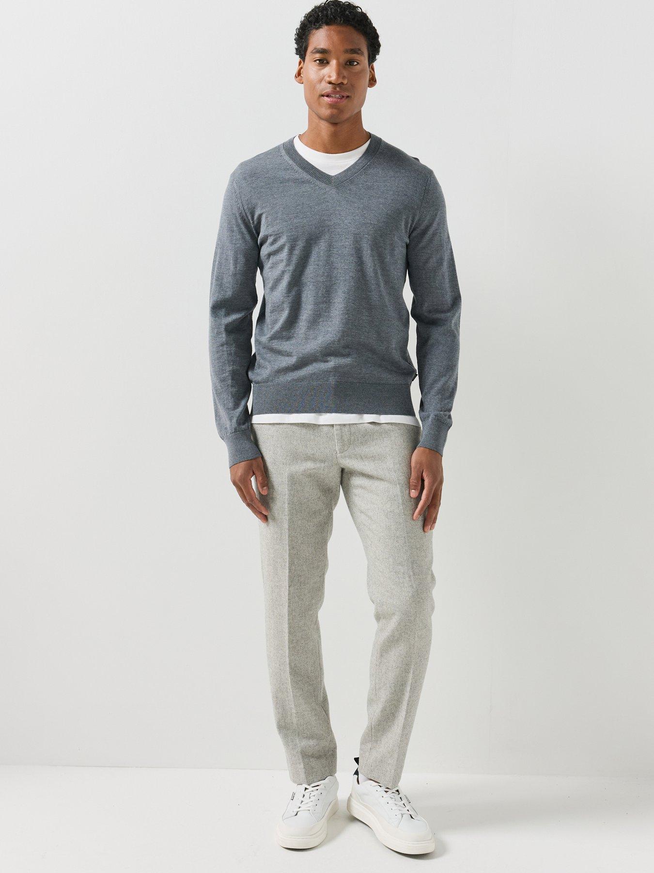 Image 3 of 6 of BOSS Boss H-Melba V Neck Knitted Jumper - Grey
