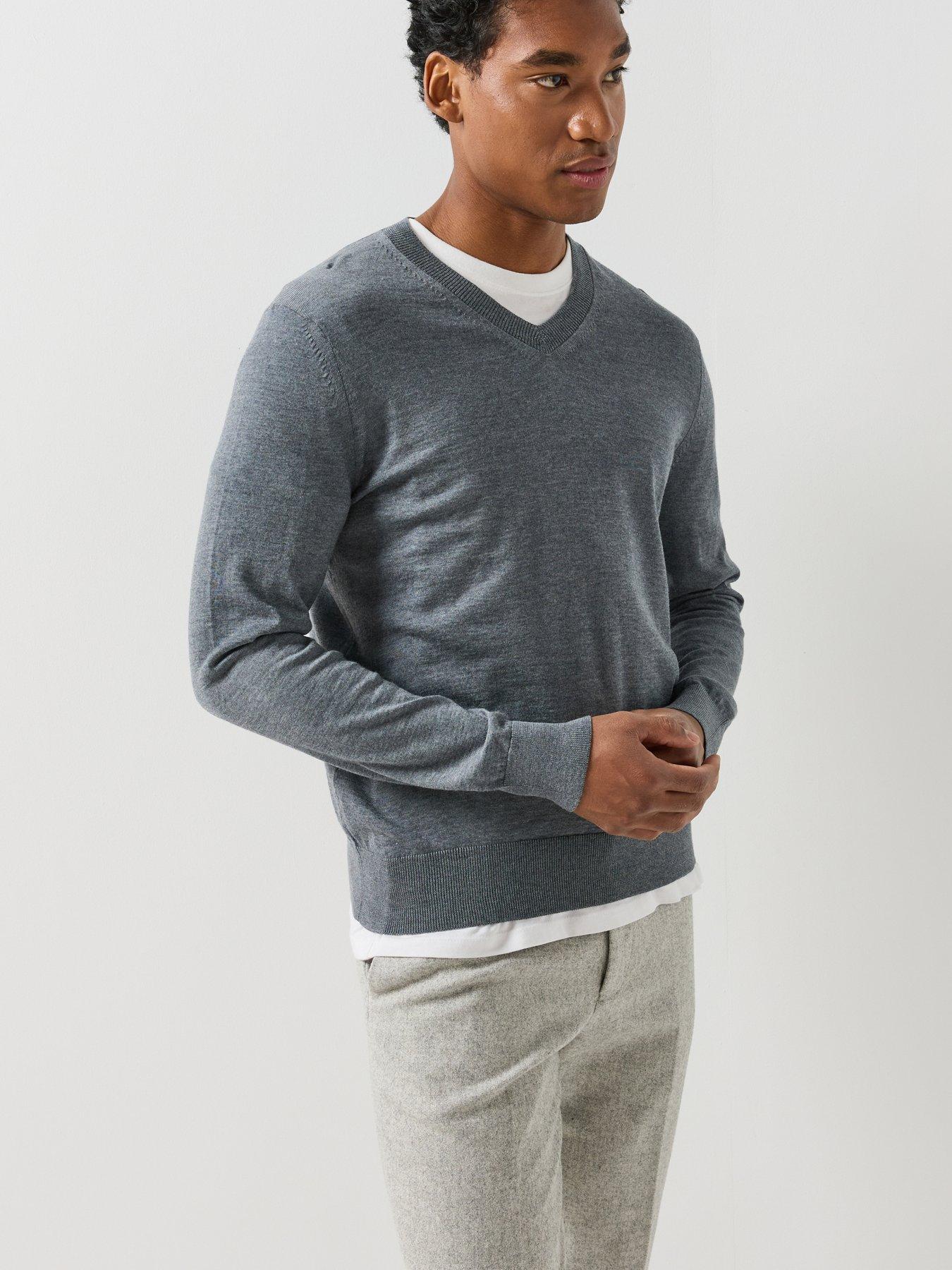 Image 4 of 6 of BOSS Boss H-Melba V Neck Knitted Jumper - Grey