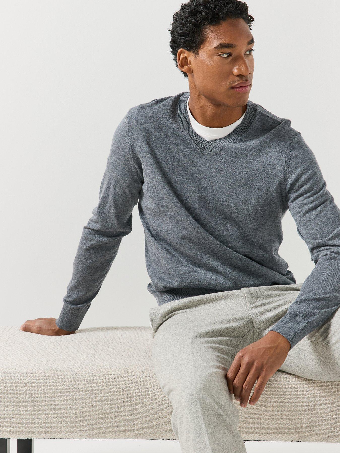 Image 5 of 6 of BOSS Boss H-Melba V Neck Knitted Jumper - Grey