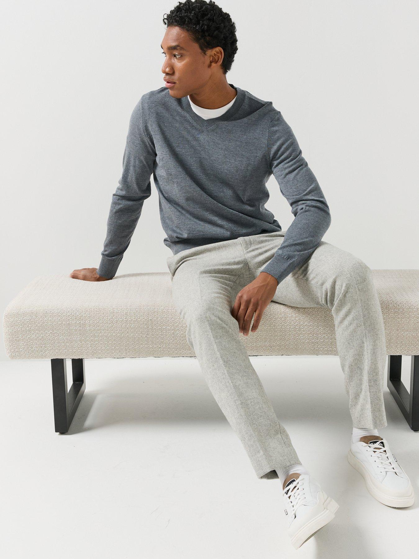 Image 6 of 6 of BOSS Boss H-Melba V Neck Knitted Jumper - Grey
