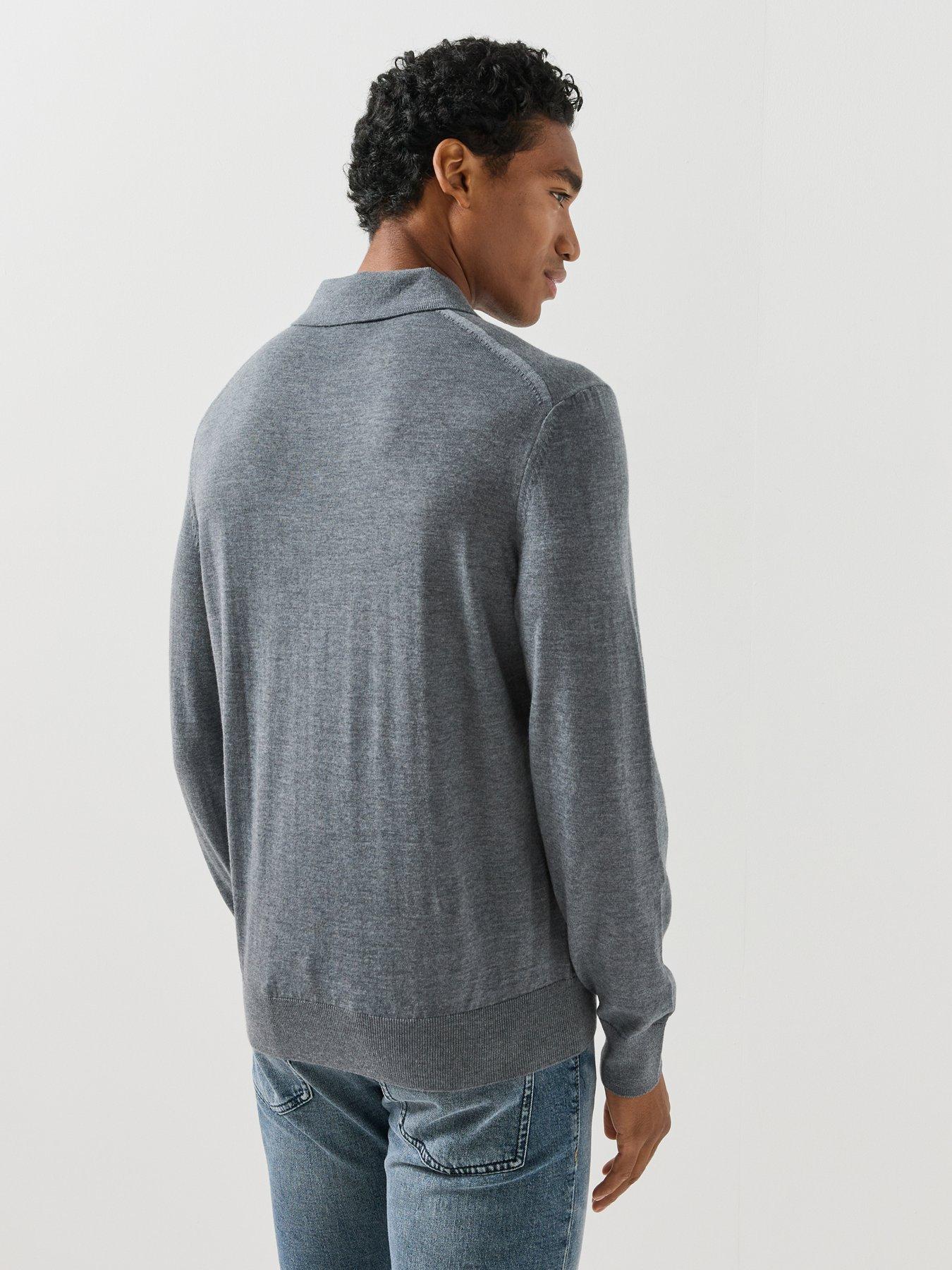 Image 2 of 6 of BOSS Mens H-Lancione-L Virgin Wool Long Sleeve Polo Shirt - Grey