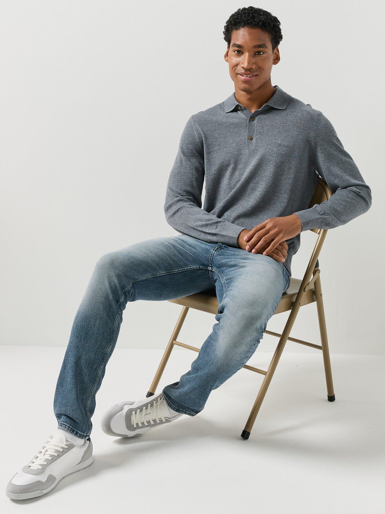 Image 6 of 6 of BOSS Mens H-Lancione-L Virgin Wool Long Sleeve Polo Shirt - Grey