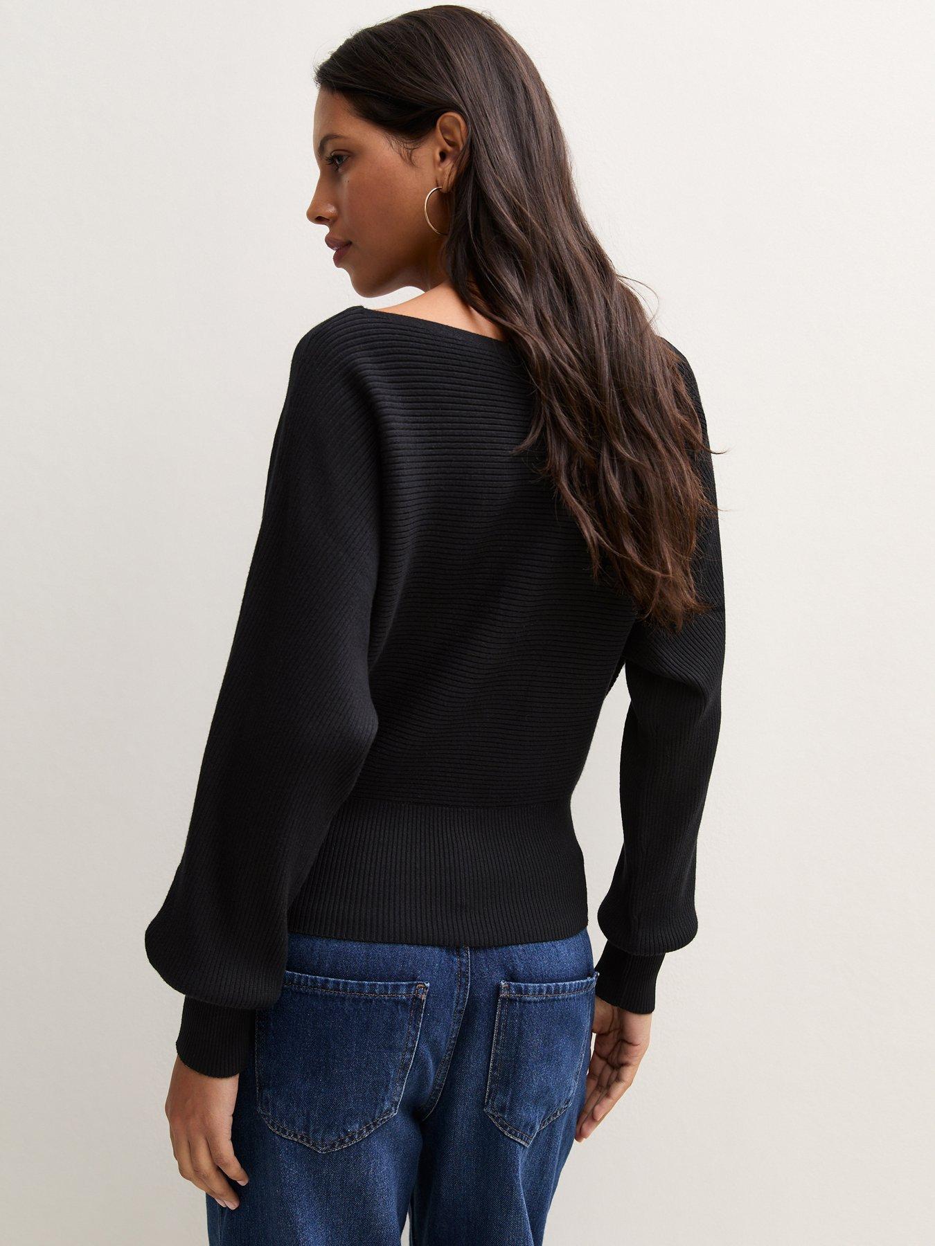 Image 2 of 5 of New Look Womens Ribbed Slash Neck Batwing Jumper - Black