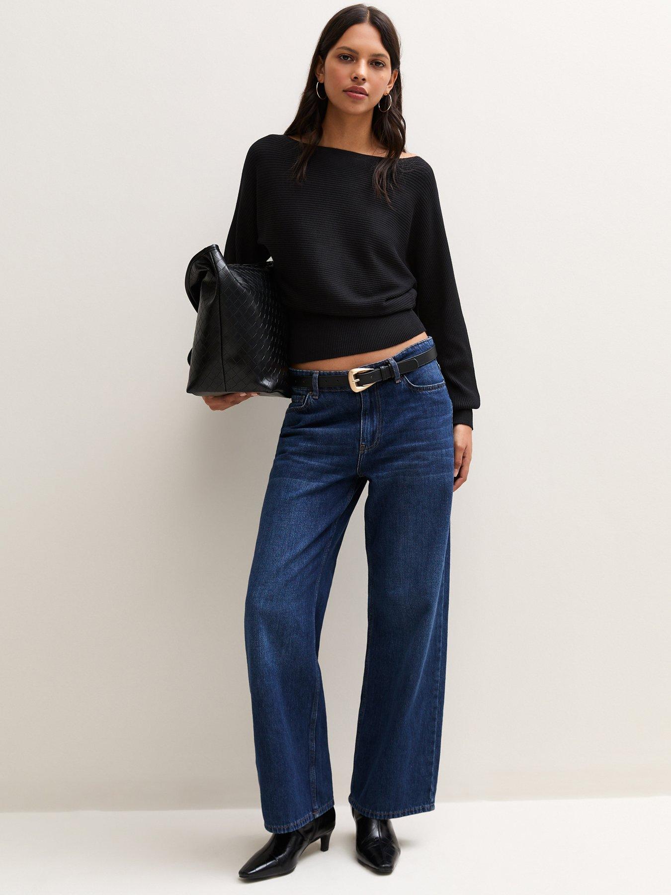 Image 3 of 5 of New Look Womens Ribbed Slash Neck Batwing Jumper - Black