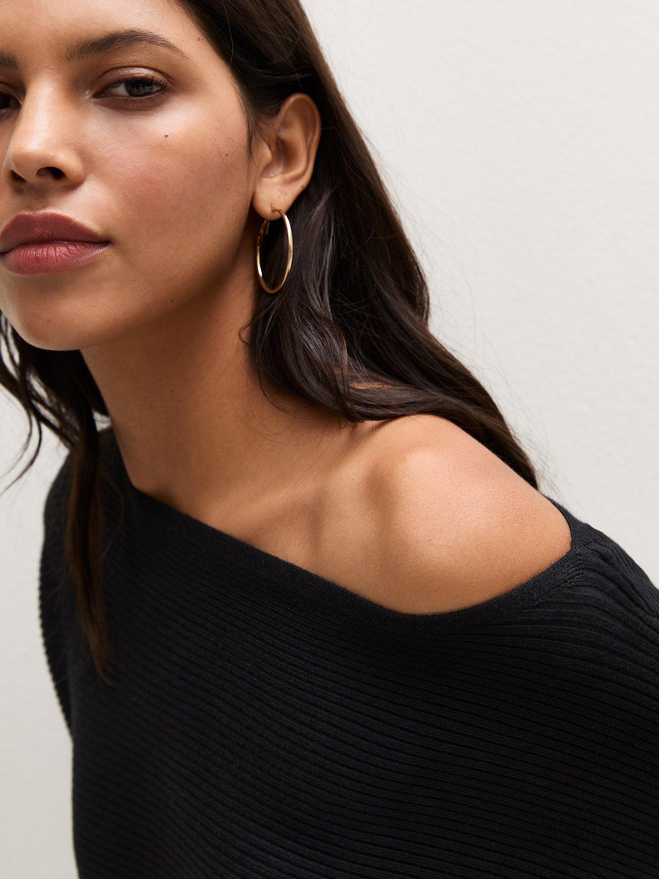 Image 4 of 5 of New Look Womens Ribbed Slash Neck Batwing Jumper - Black