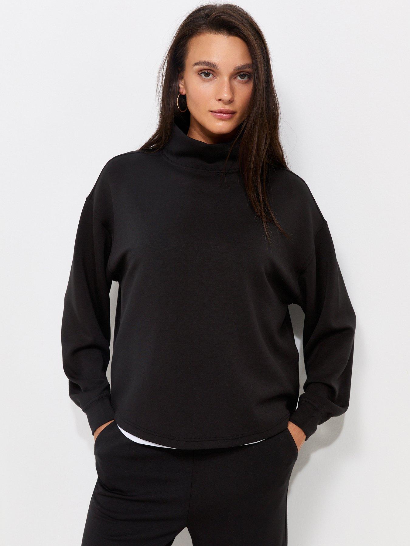 Image 1 of 5 of New Look Womens Funnel Neck Relaxed Fit Sweatshirt - Black