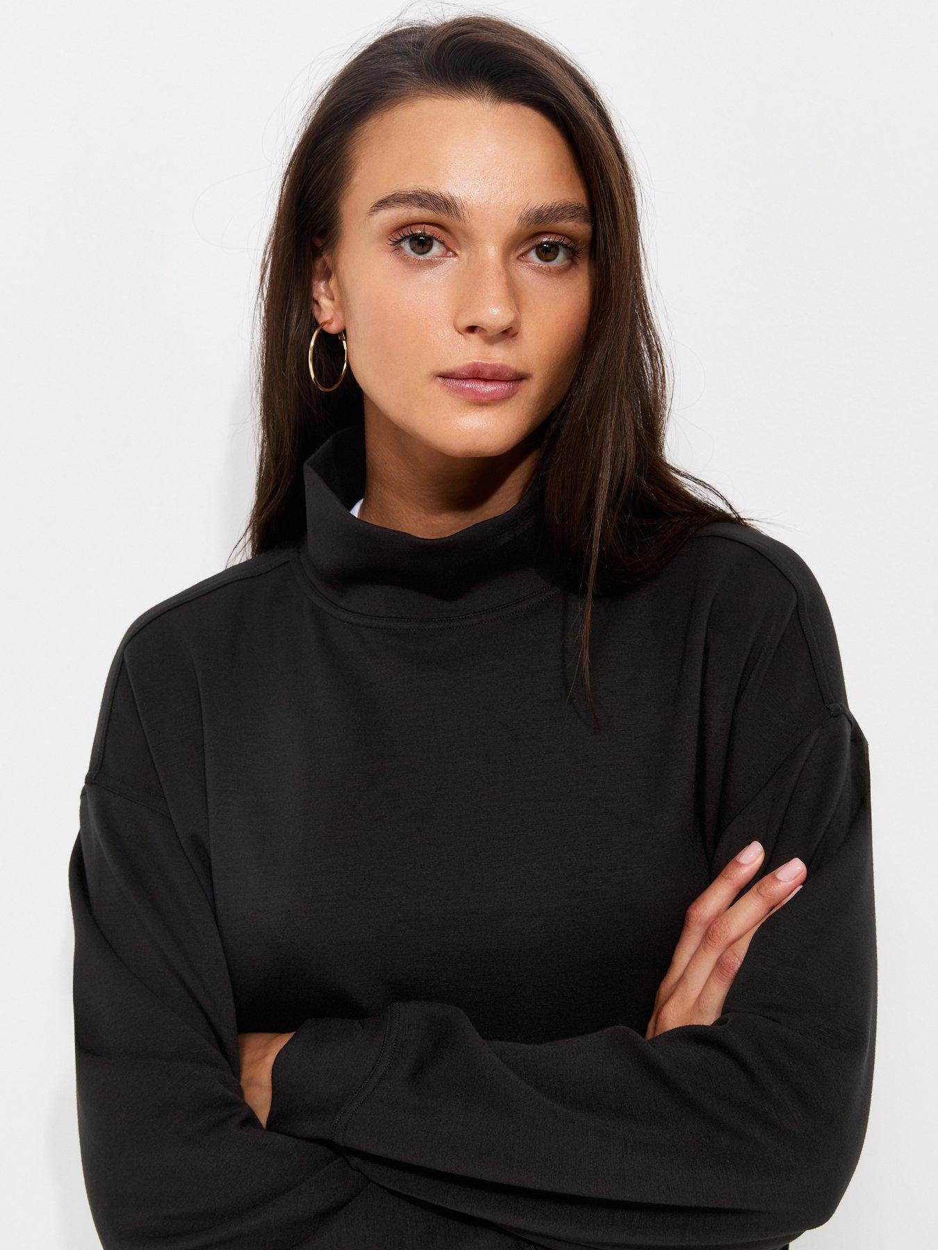 Image 4 of 5 of New Look Womens Funnel Neck Relaxed Fit Sweatshirt - Black