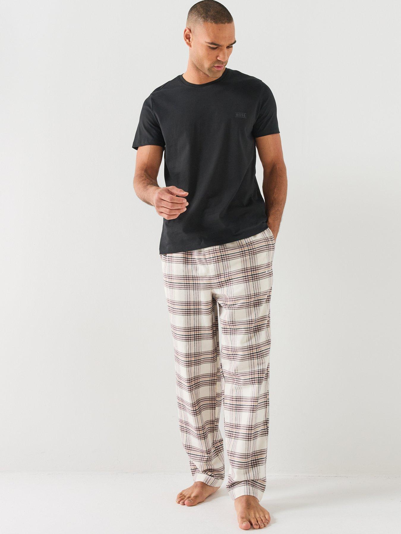 Image 6 of 6 of BOSS Mens Holiday Check Elasticated Waist Pyjama Bottoms - Off White