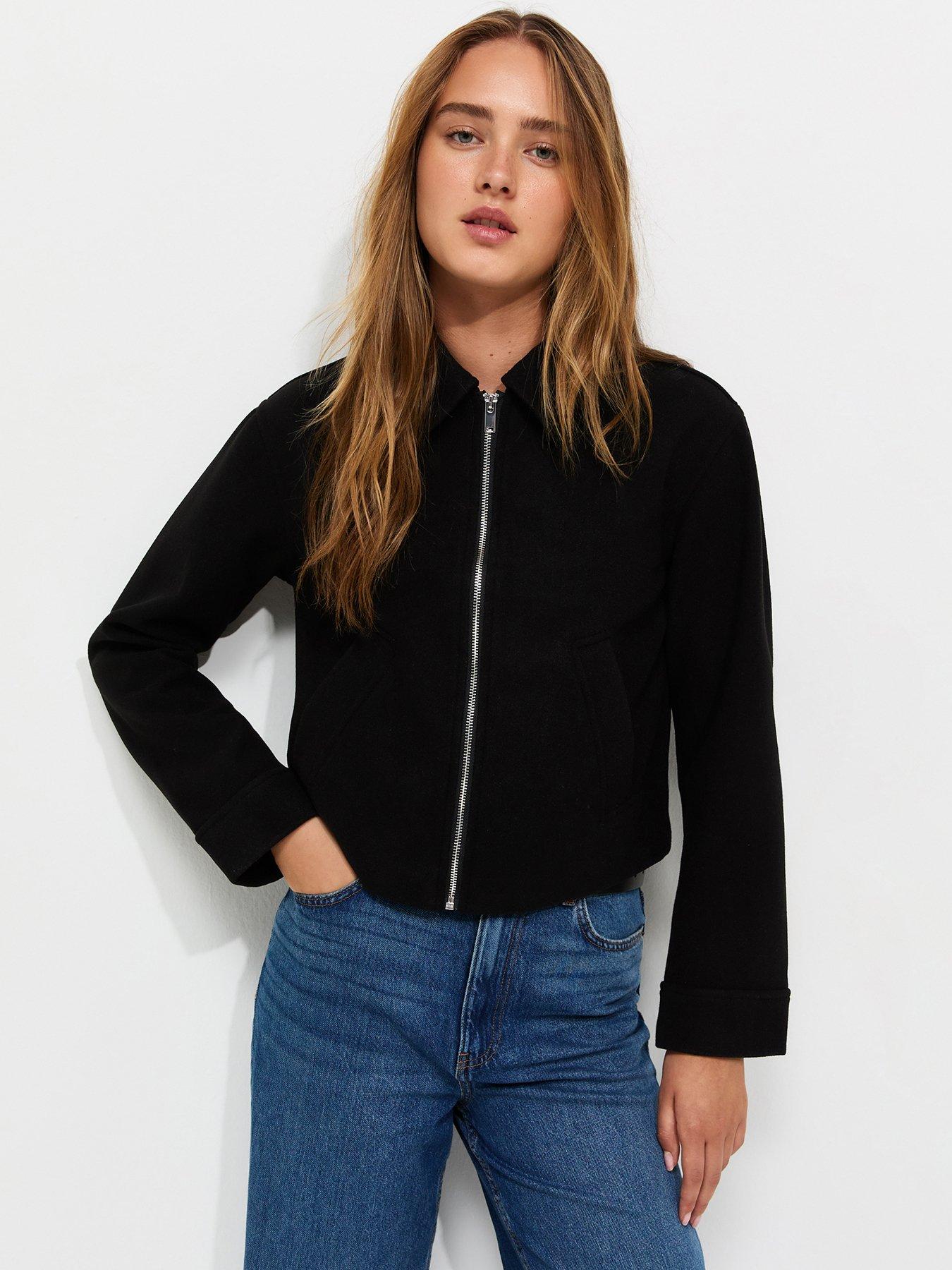Image 1 of 6 of New Look Felt Zip Through Shacket - Black