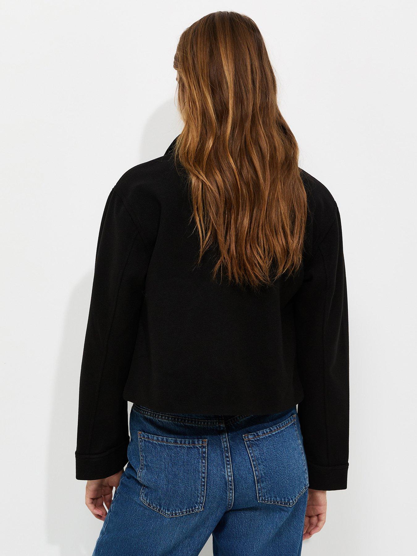 Image 2 of 6 of New Look Felt Zip Through Shacket - Black