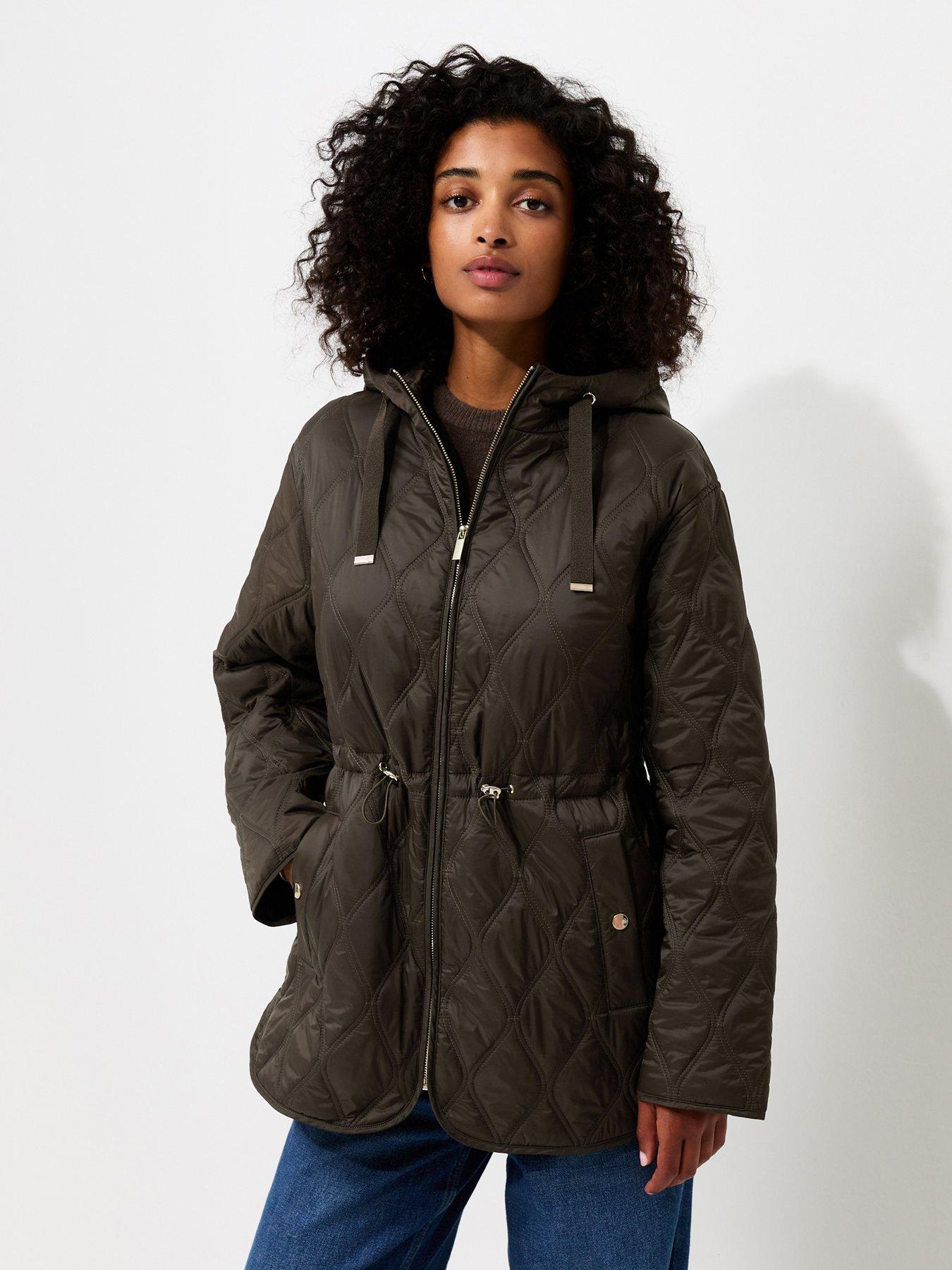 Image 1 of 6 of New Look Quilted Cinched Waist Hooded Jacket - Green