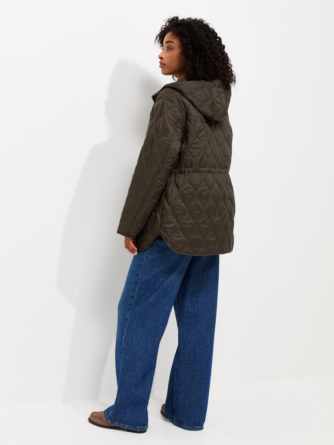Image 2 of 6 of New Look Quilted Cinched Waist Hooded Jacket - Green