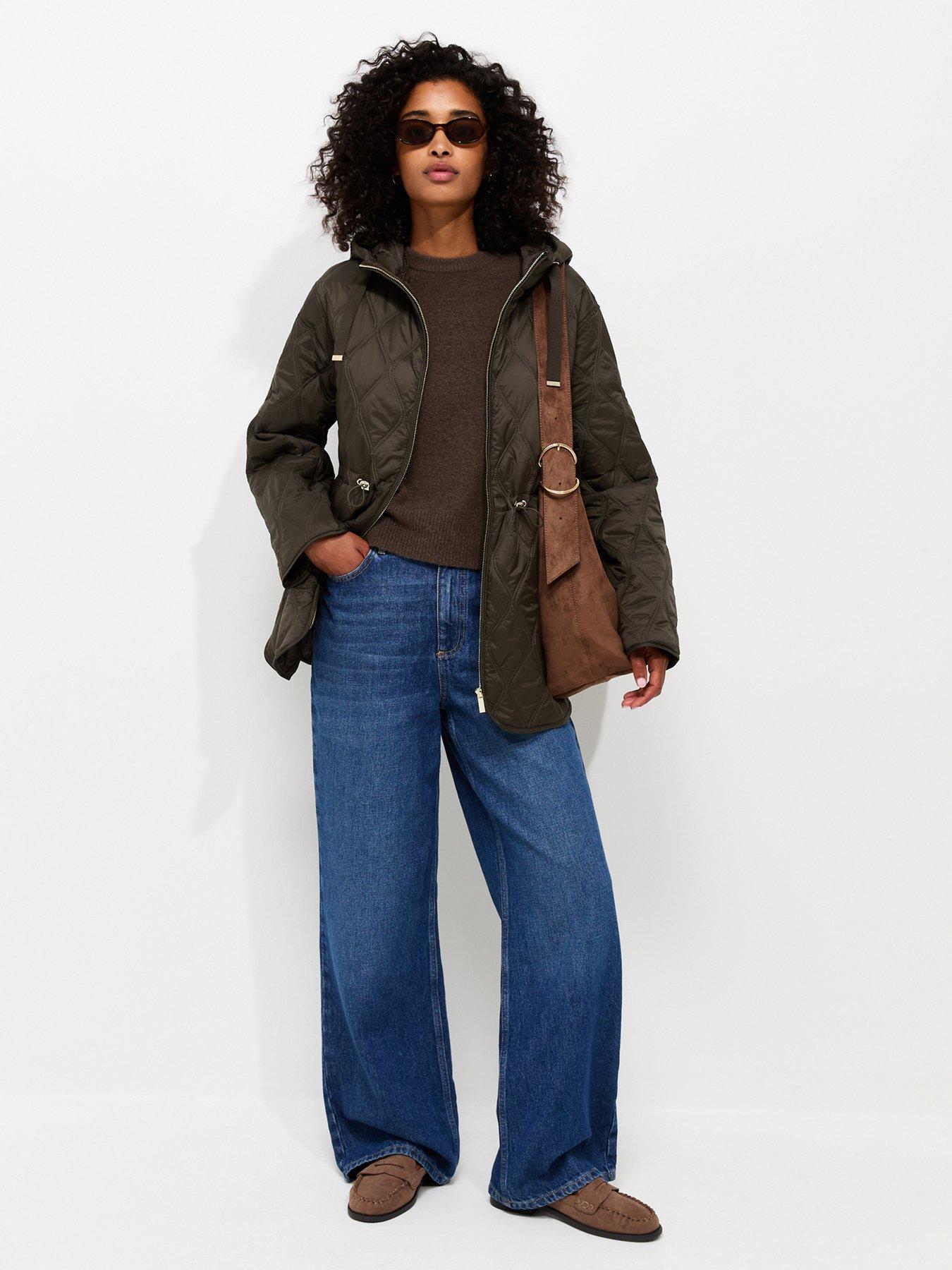 Image 3 of 6 of New Look Quilted Cinched Waist Hooded Jacket - Green