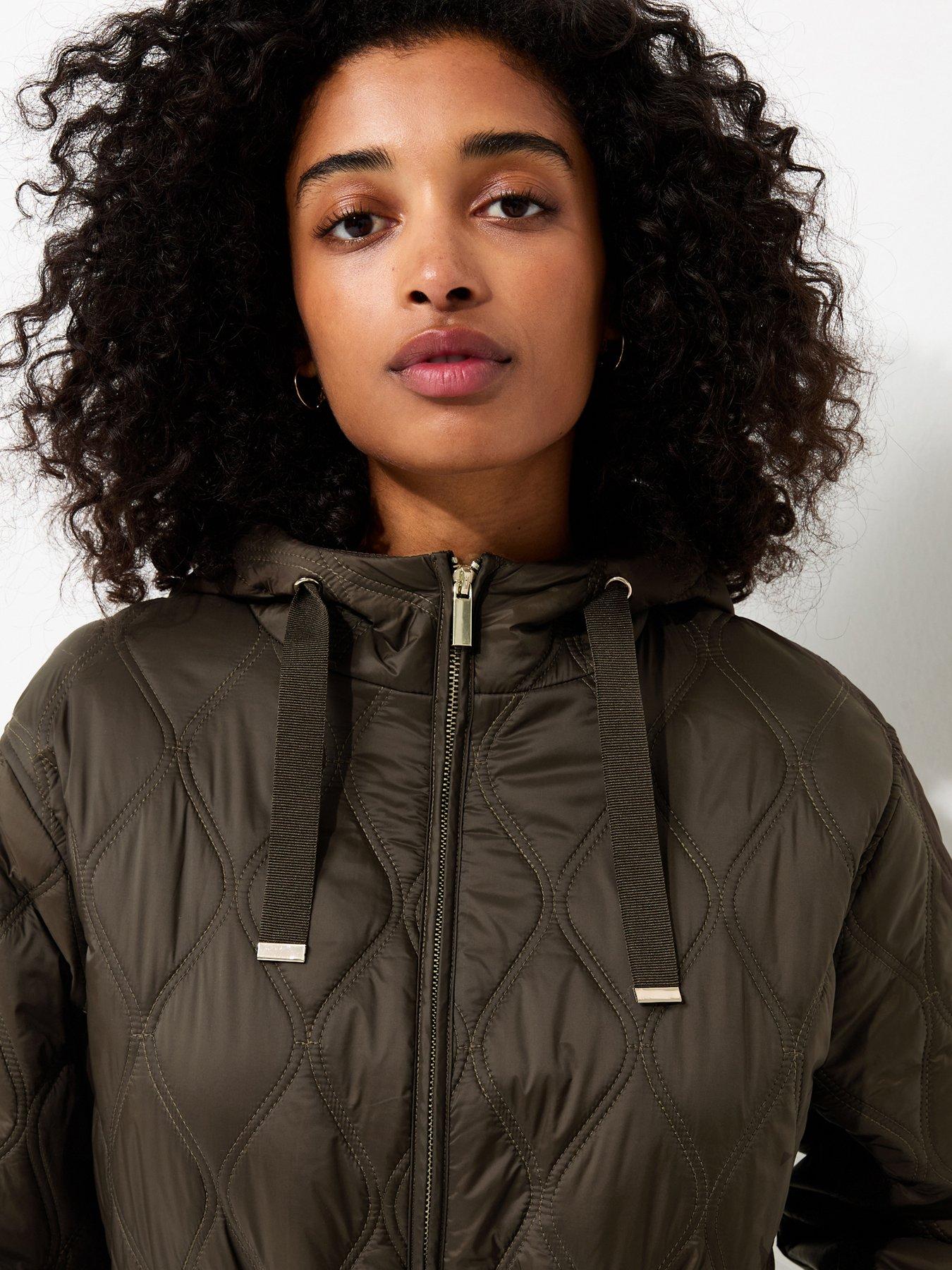 Image 5 of 6 of New Look Quilted Cinched Waist Hooded Jacket - Green