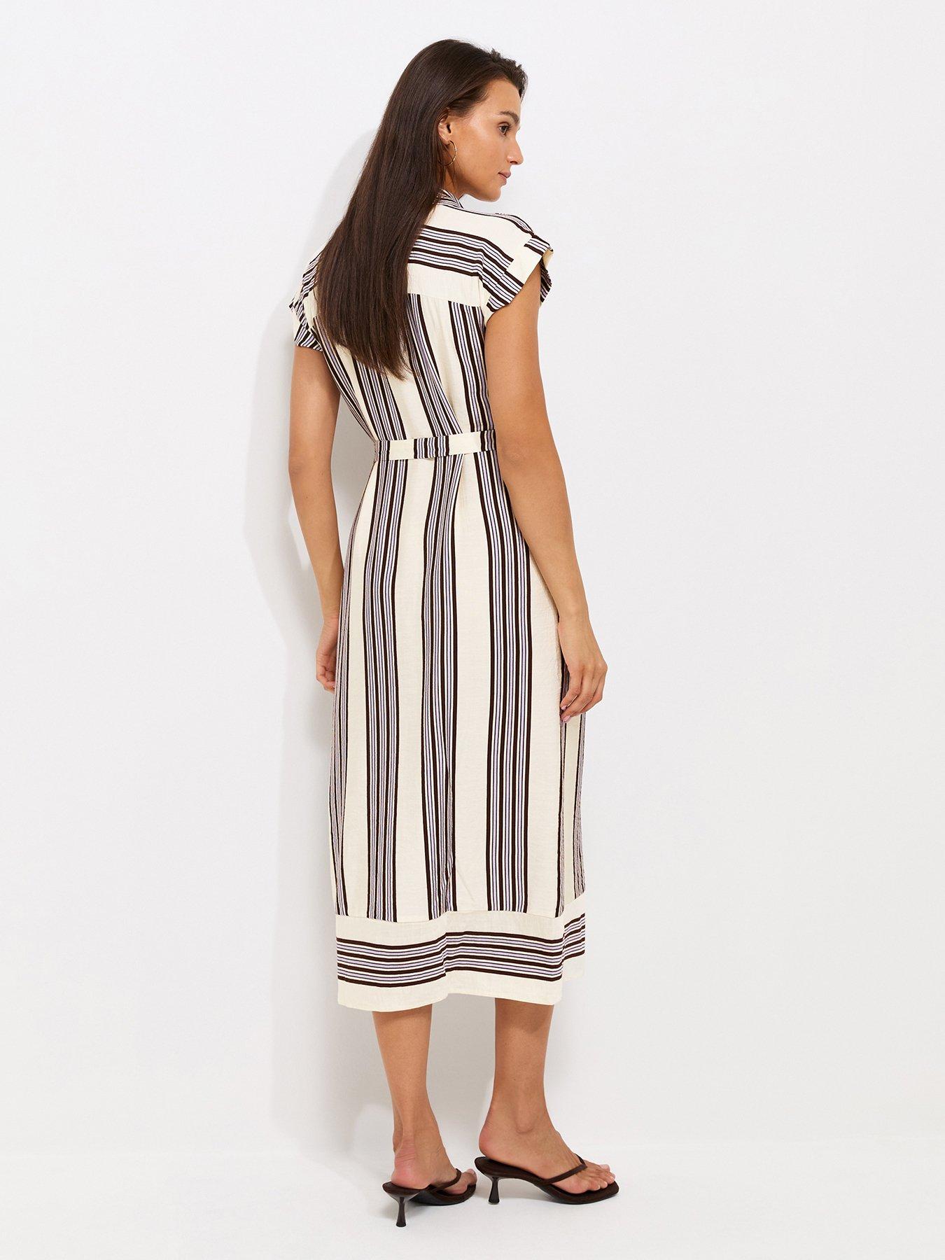 Image 2 of 5 of New Look Striped Short Sleeve Midi Shirt Dress - White