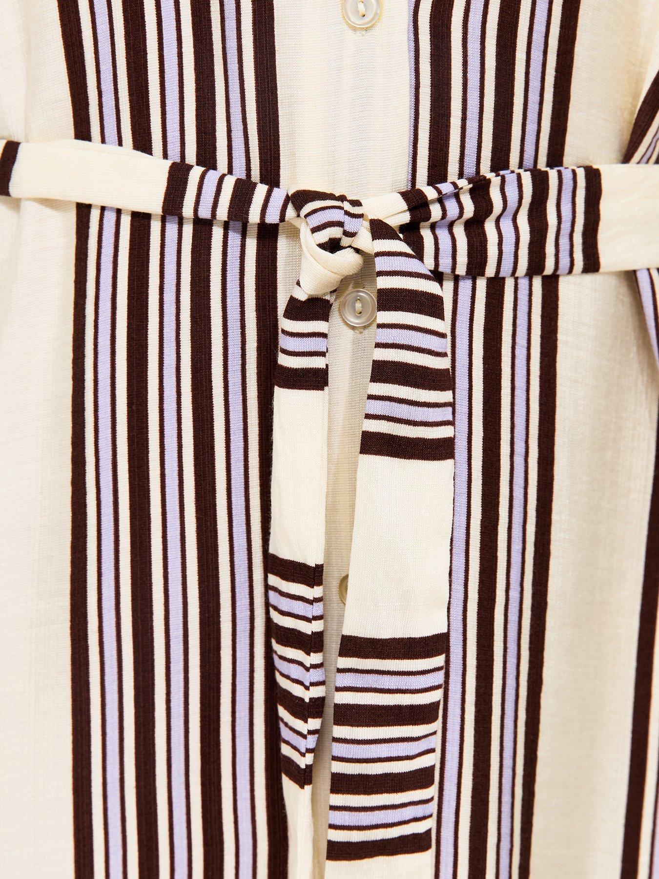 Image 5 of 5 of New Look Striped Short Sleeve Midi Shirt Dress - White