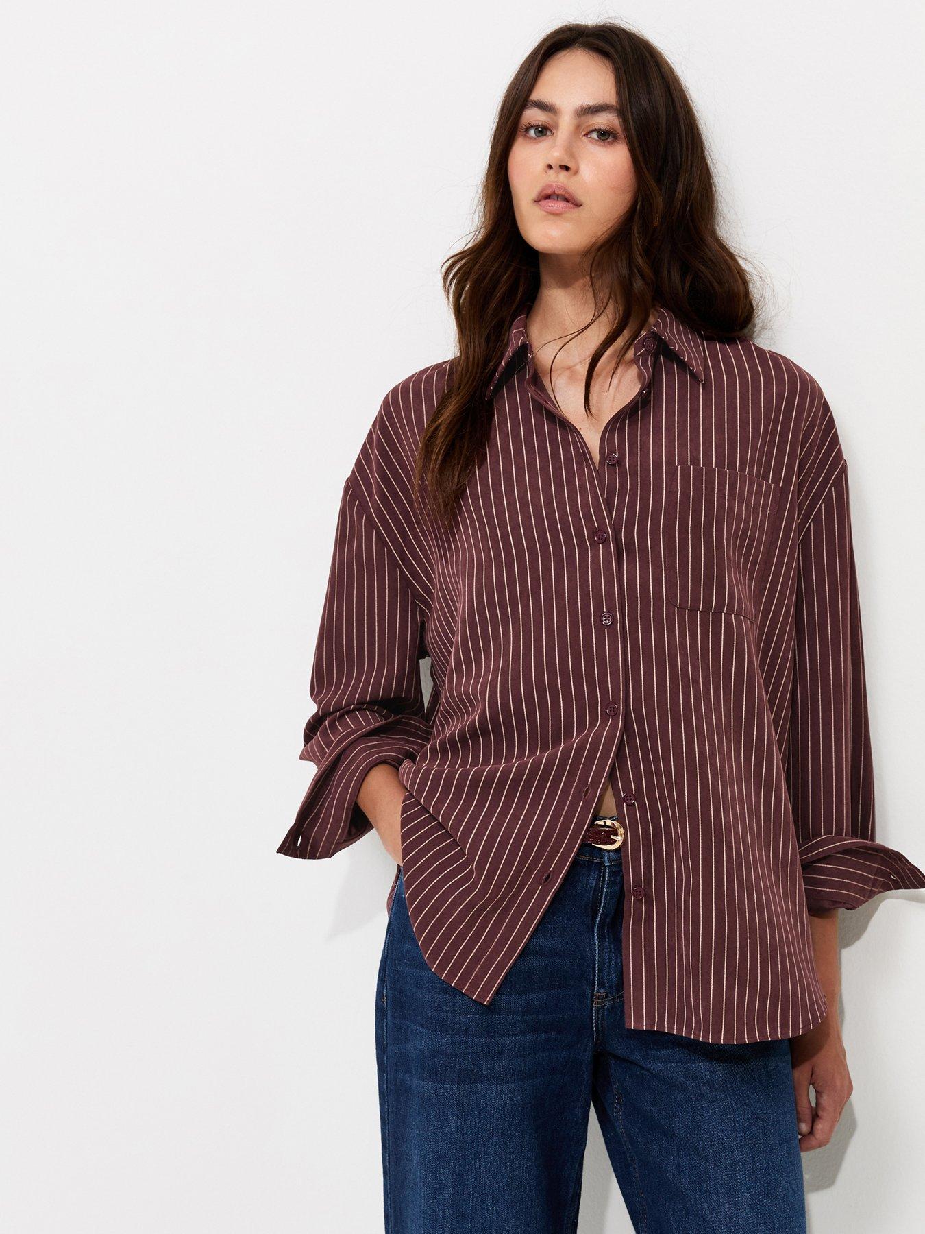 New Look Dark Burgundy Striped Oversized Shirt