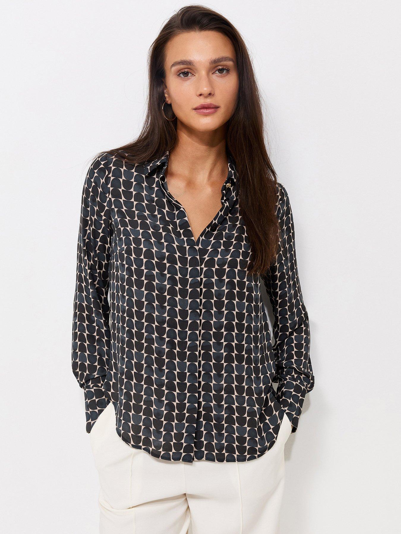 Image 1 of 5 of New Look Geometric Print Long Sleeve Shirt - Blue