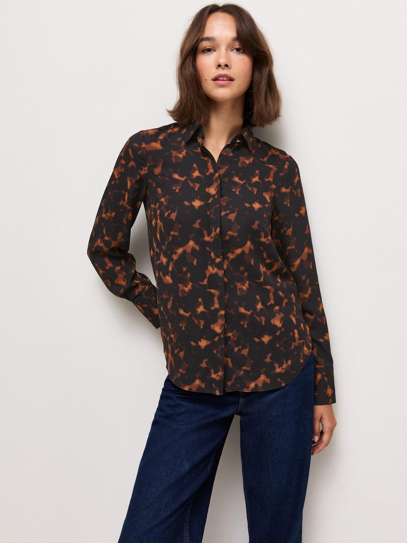 Image 1 of 5 of New Look Tortoiseshell Print Long Sleeve Shirt - Black