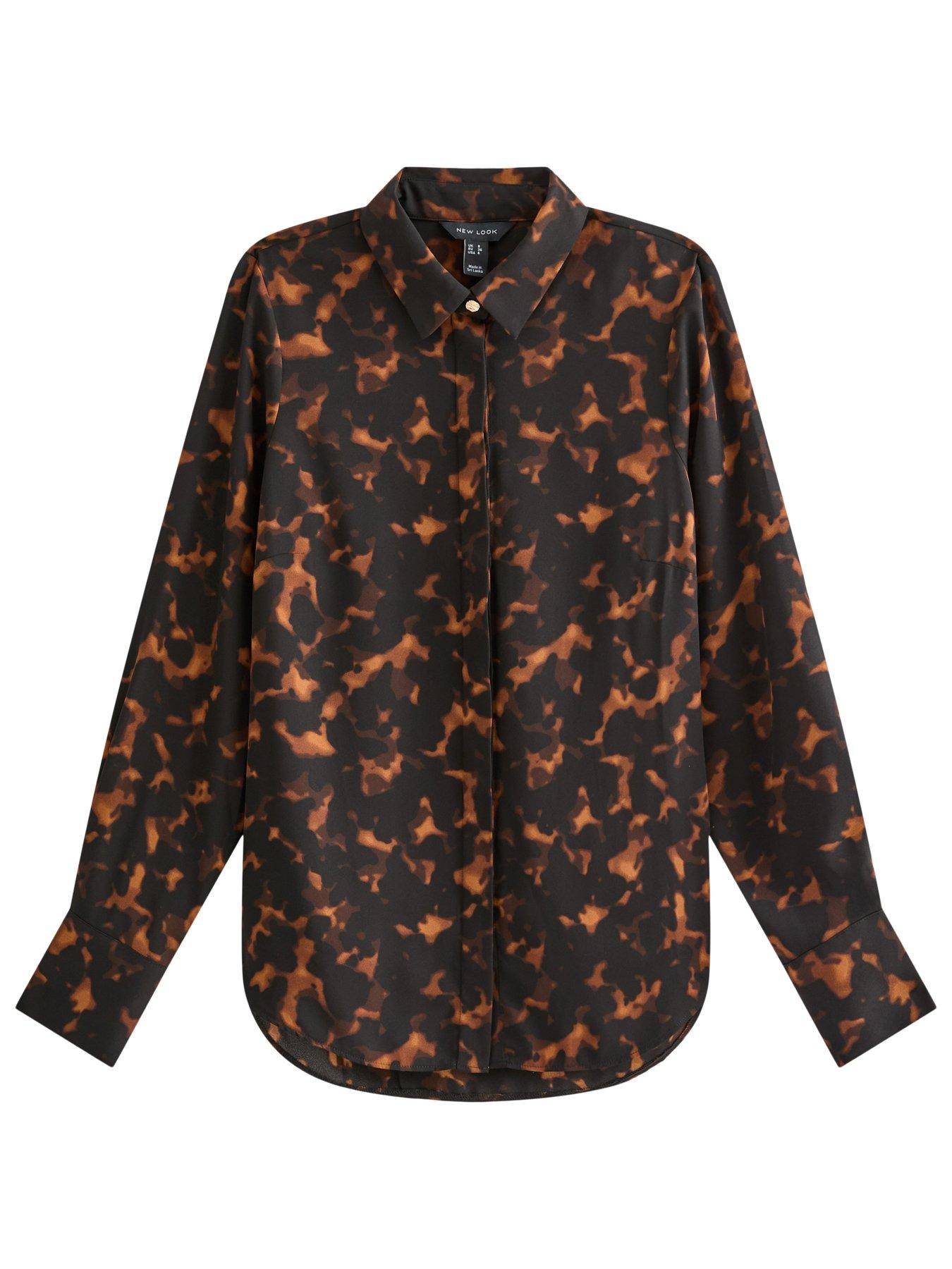 Image 4 of 5 of New Look Tortoiseshell Print Long Sleeve Shirt - Black