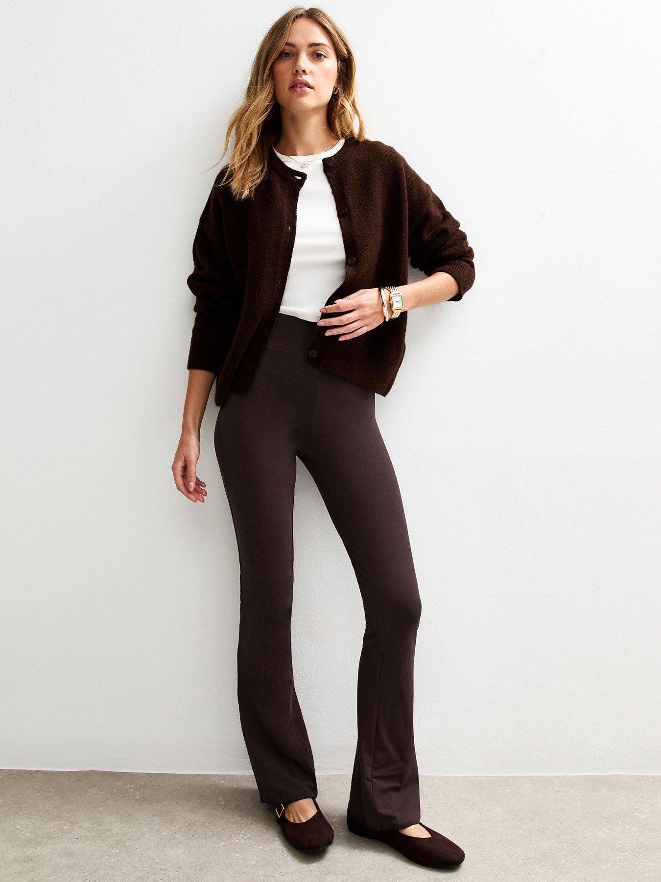 Image 1 of 4 of New Look New Look Womens Jersey Kick Flare Leg Leggings - Brown