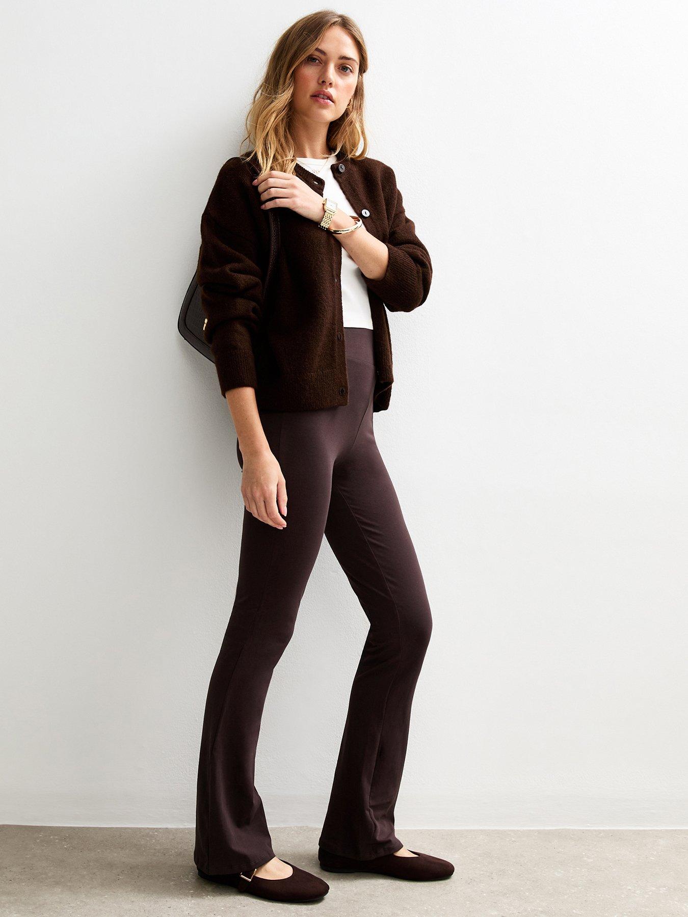 Image 3 of 4 of New Look New Look Womens Jersey Kick Flare Leg Leggings - Brown