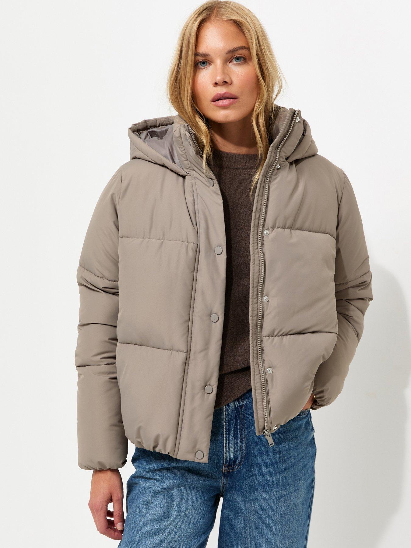 Image 1 of 6 of New Look Hooded Crop Puffer Jacket - Brown
