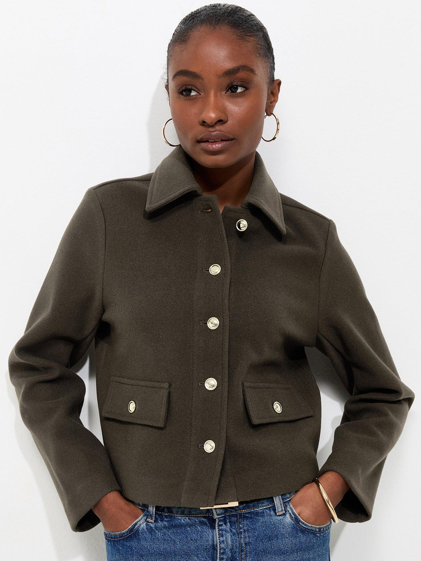 Image 1 of 5 of New Look Button Front Collared Shacket - Green