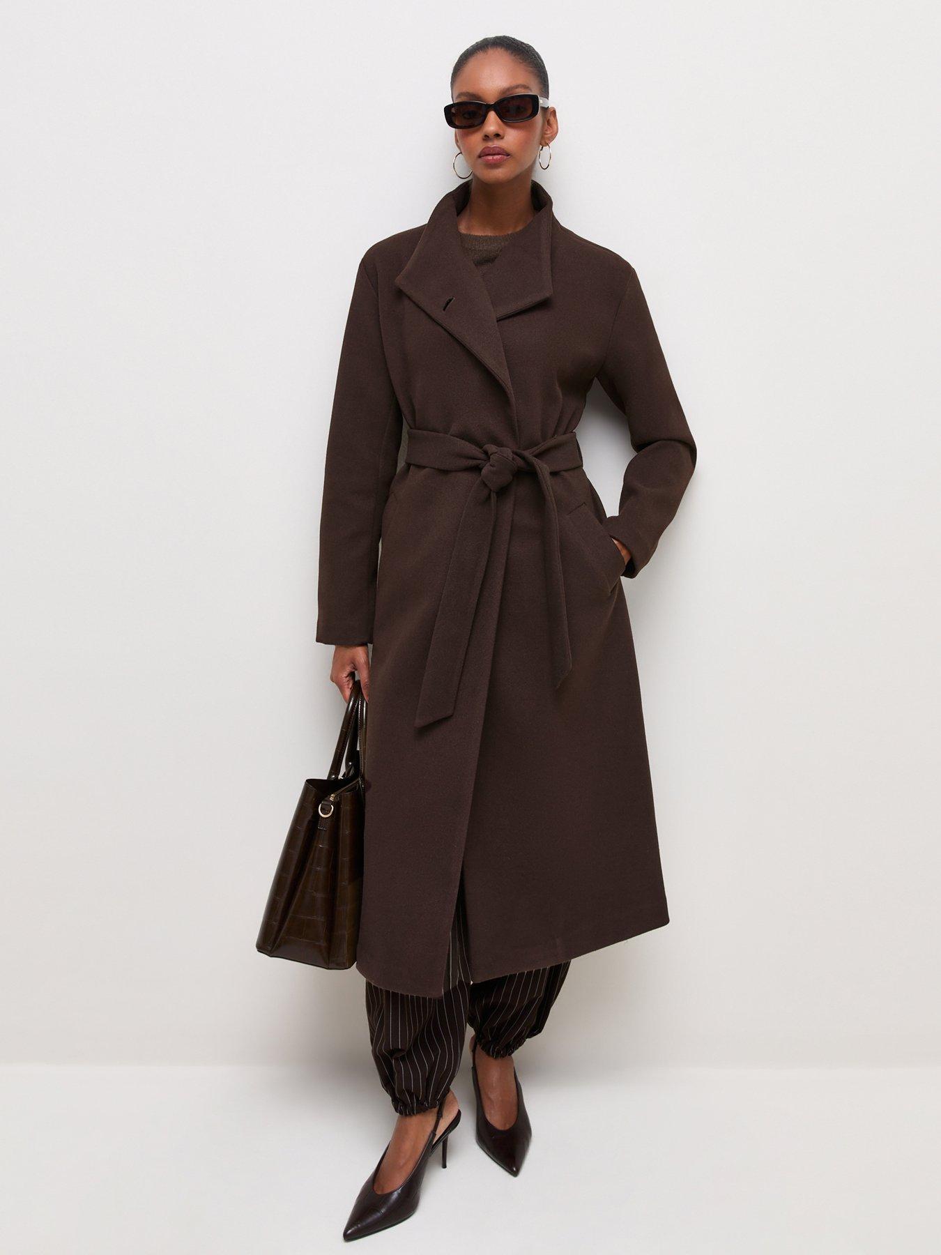 New Look Funnel Neck Tie Waist Coat - Brown