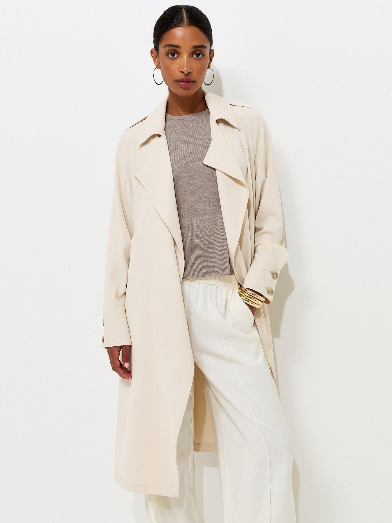 Image 1 of 6 of New Look Waterfall Front Draped Mid Length Coat - Beige