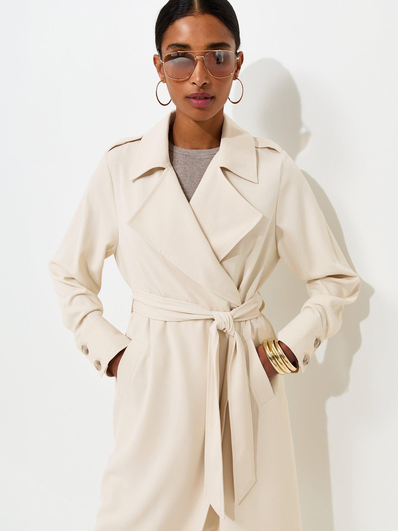 Image 5 of 6 of New Look Waterfall Front Draped Mid Length Coat - Beige