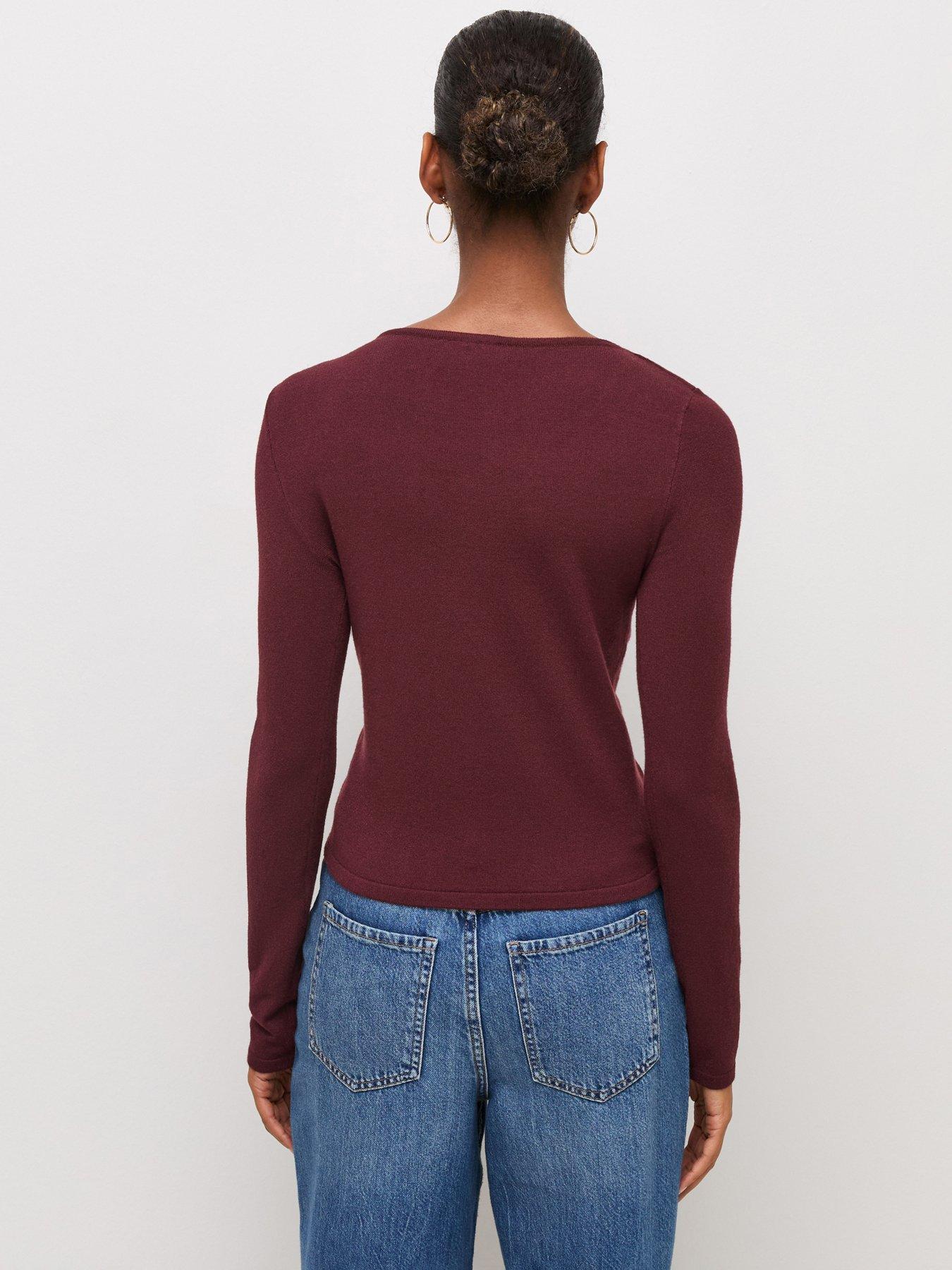 Image 2 of 6 of New Look Womens Knitted Cut-Out Ring Trim Top - Burgundy