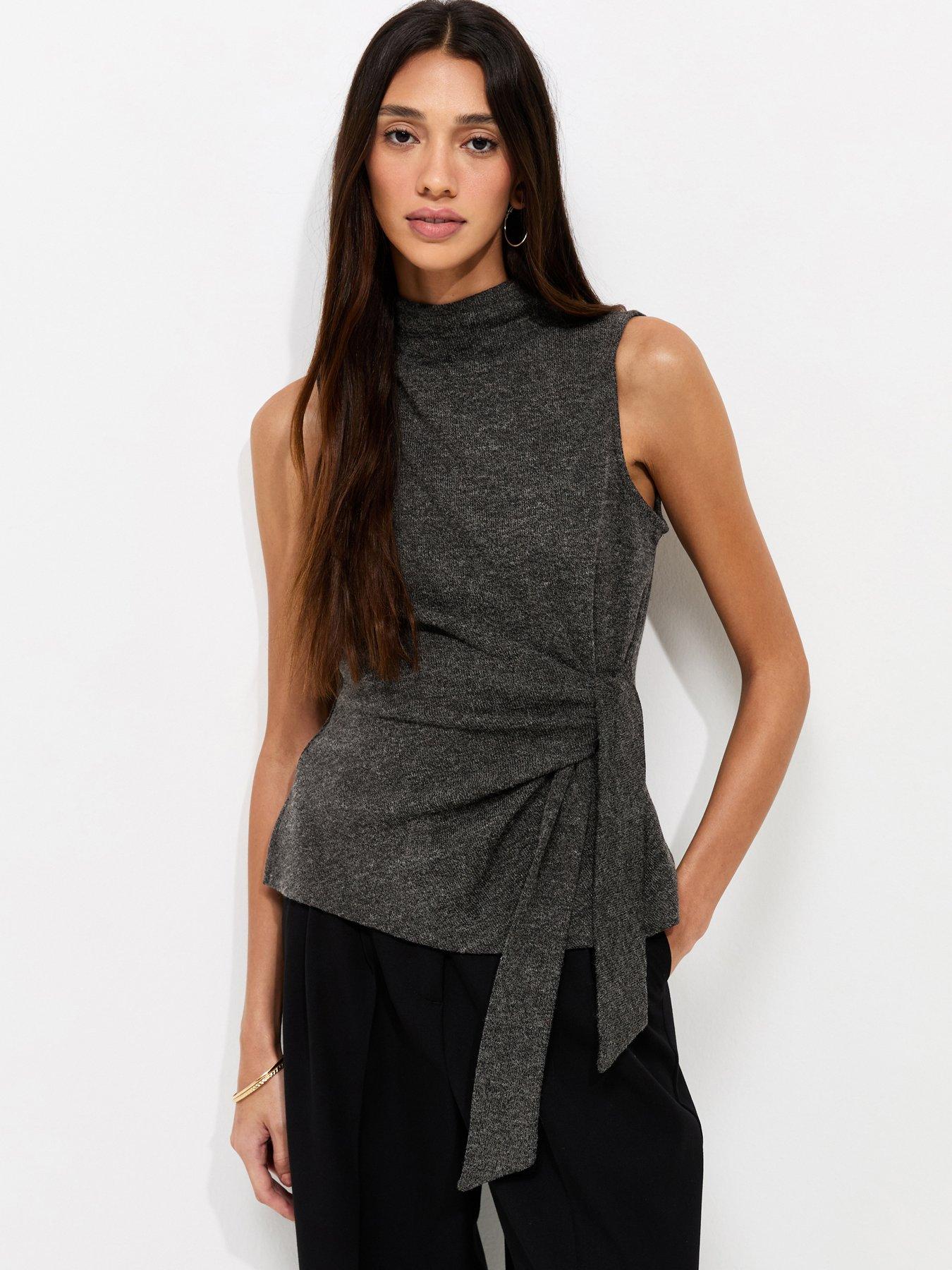 Image 1 of 6 of New Look Knotted High Neck Sleeveless Co-ord Top - Grey