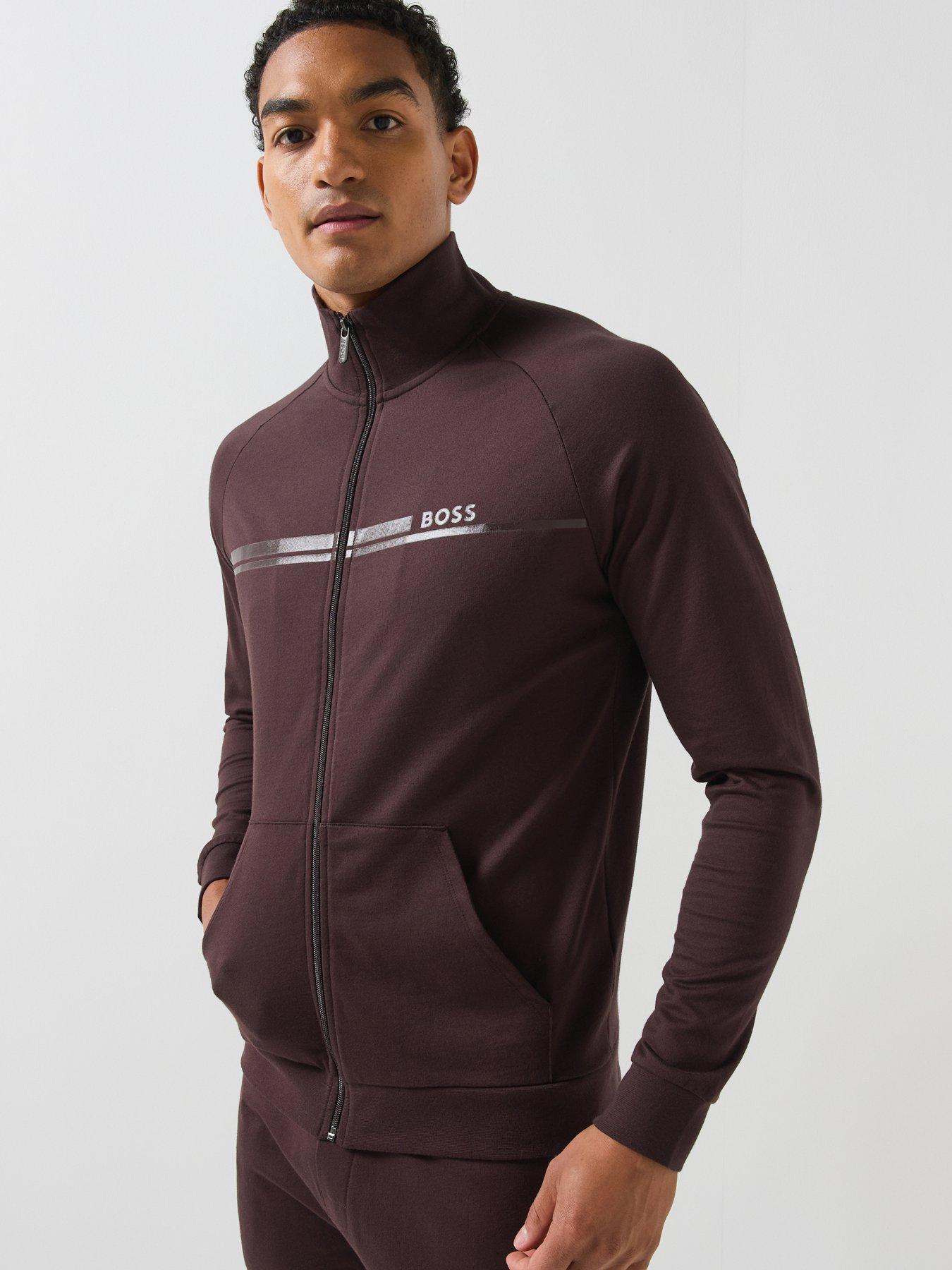 Image 1 of 6 of BOSS Bodywear Authentic Loungewear Zip Top - Brown
