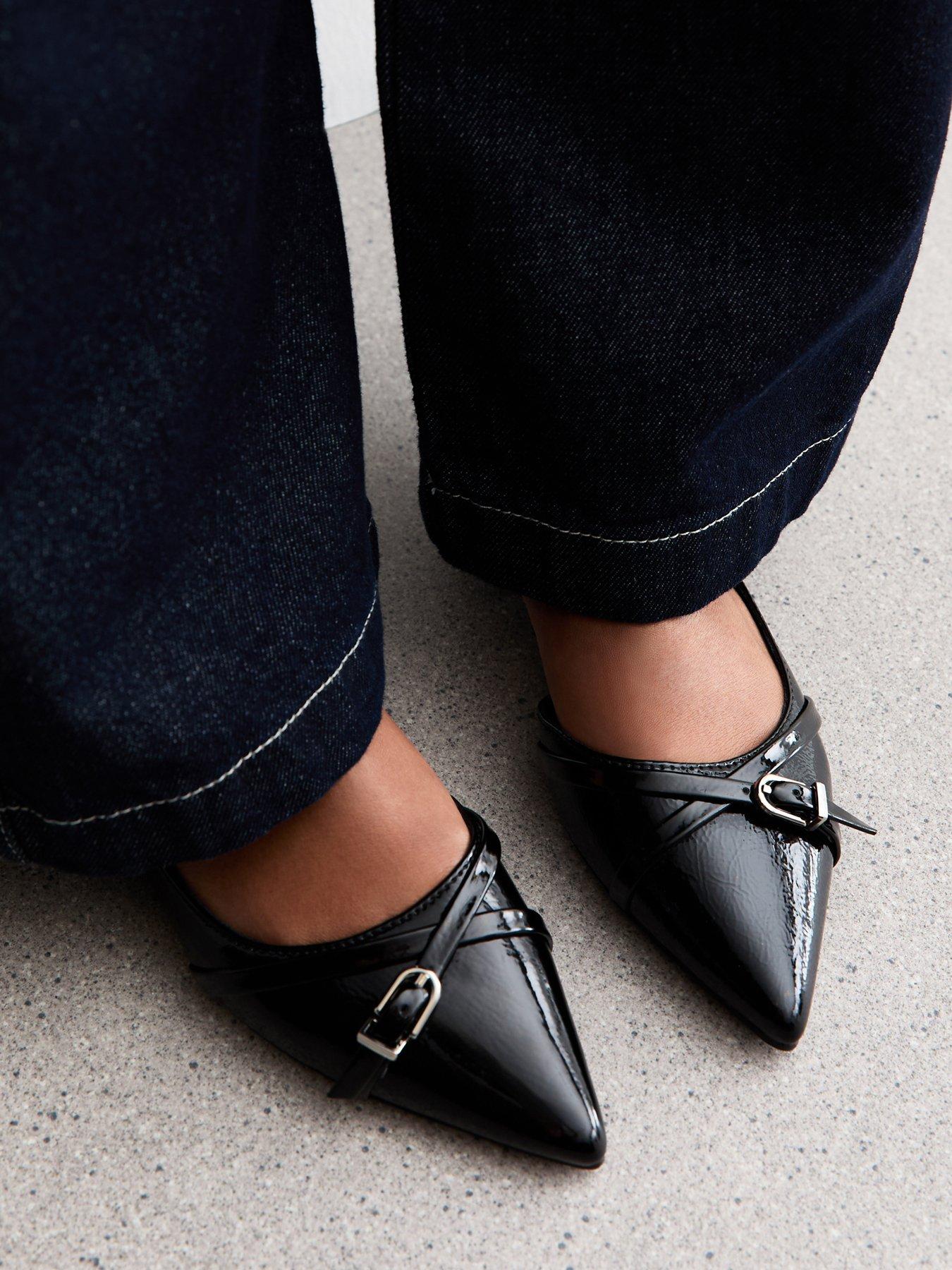 New Look Patent Faux Leather Dorsay Buckle Detail School Shoe Flats - Black