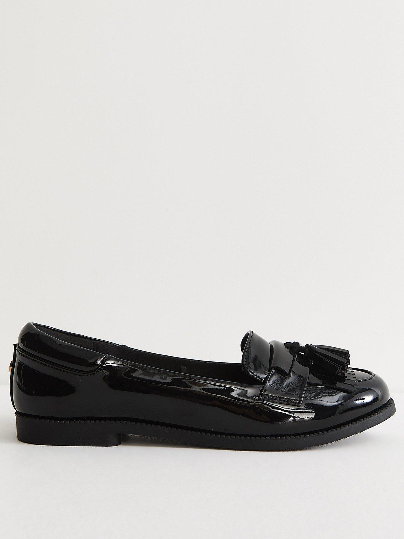 Image 2 of 6 of New Look Black Patent Faux Leather Tassel Trim Loafers