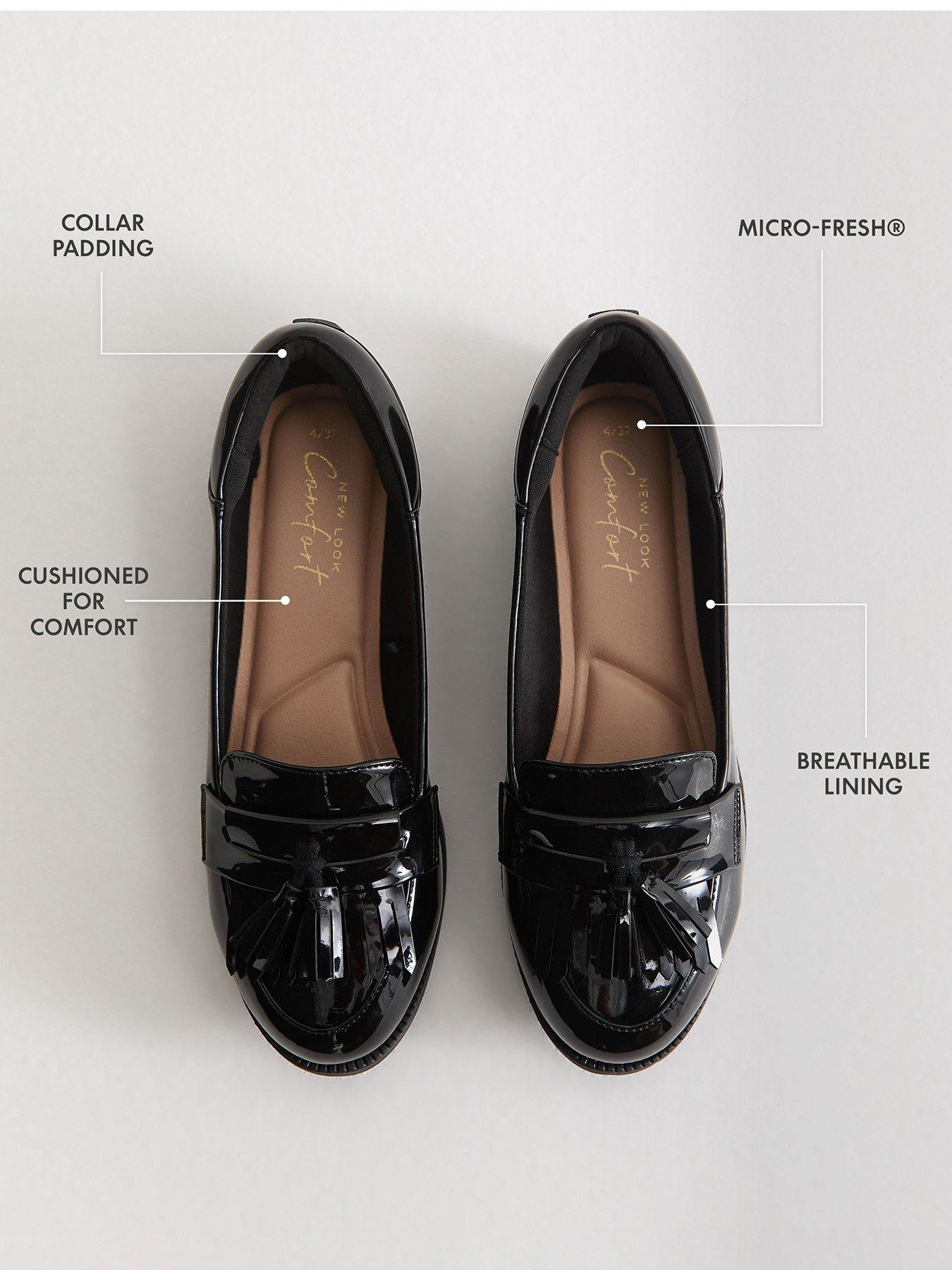 Image 3 of 6 of New Look Black Patent Faux Leather Tassel Trim Loafers