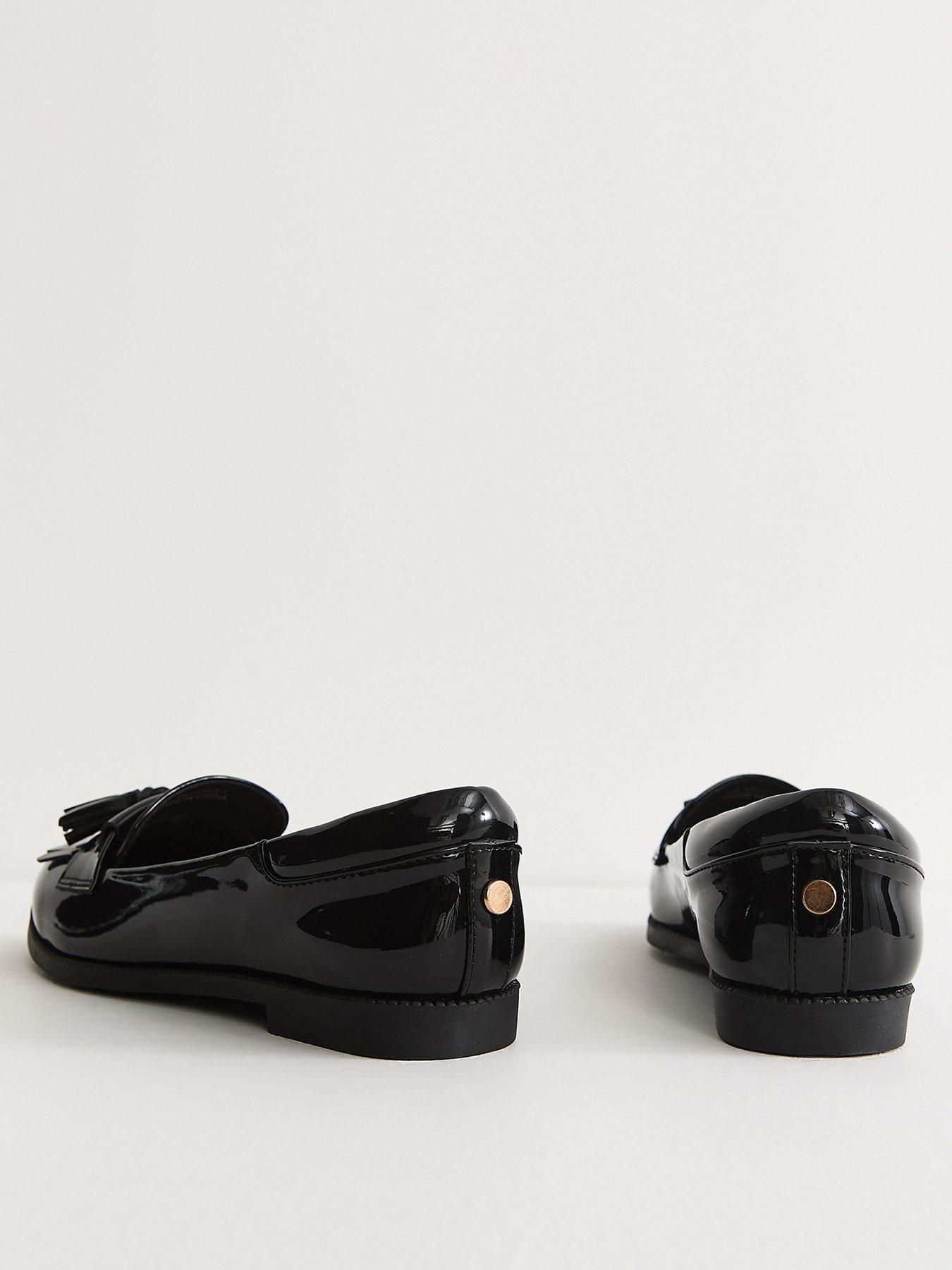 Image 4 of 6 of New Look Black Patent Faux Leather Tassel Trim Loafers