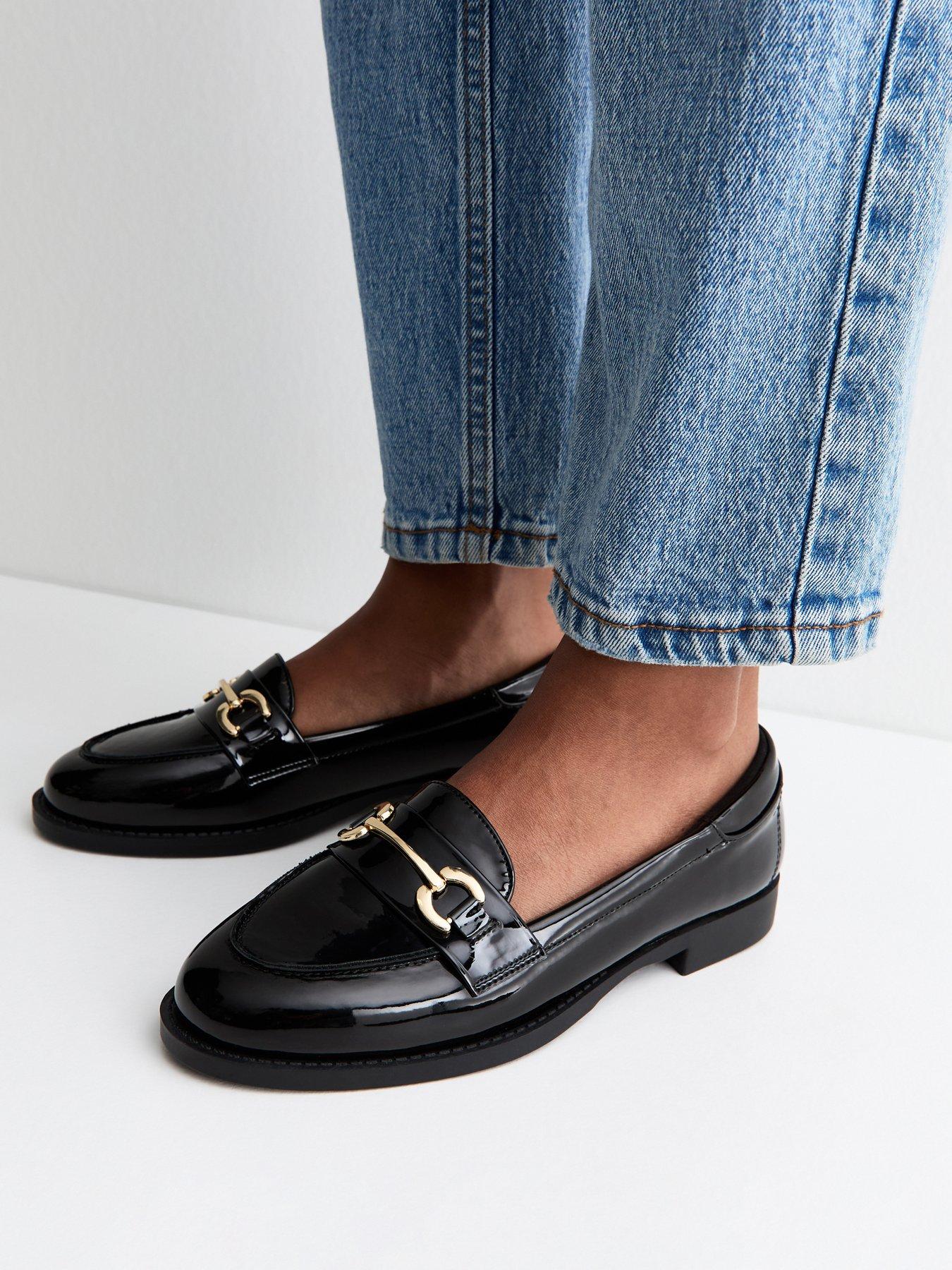 New Look Patent Faux Leather Horsebit School Shoe Loafers - Black