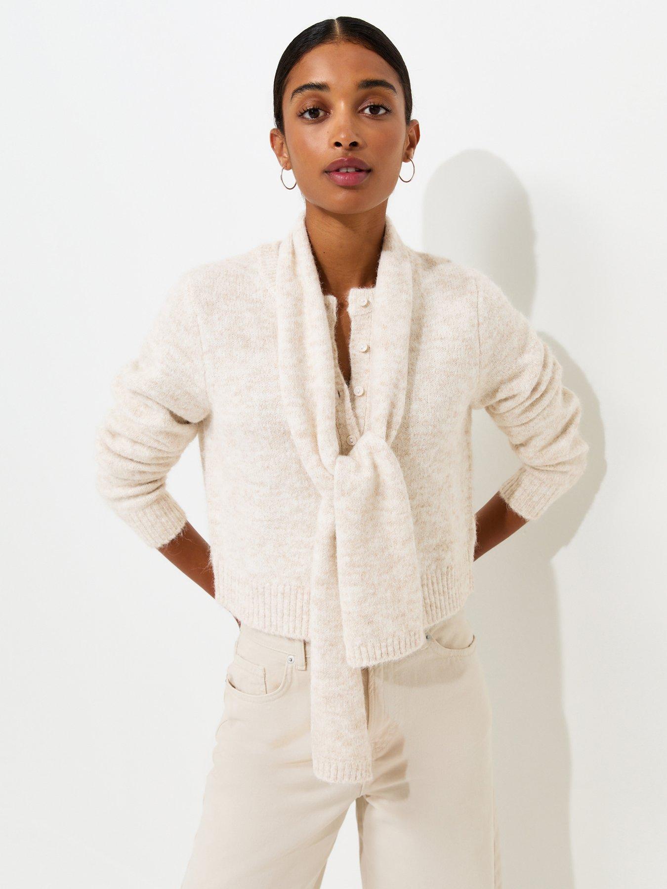 New Look Off White Knitted Detachable Scarf Cropped Cardigan