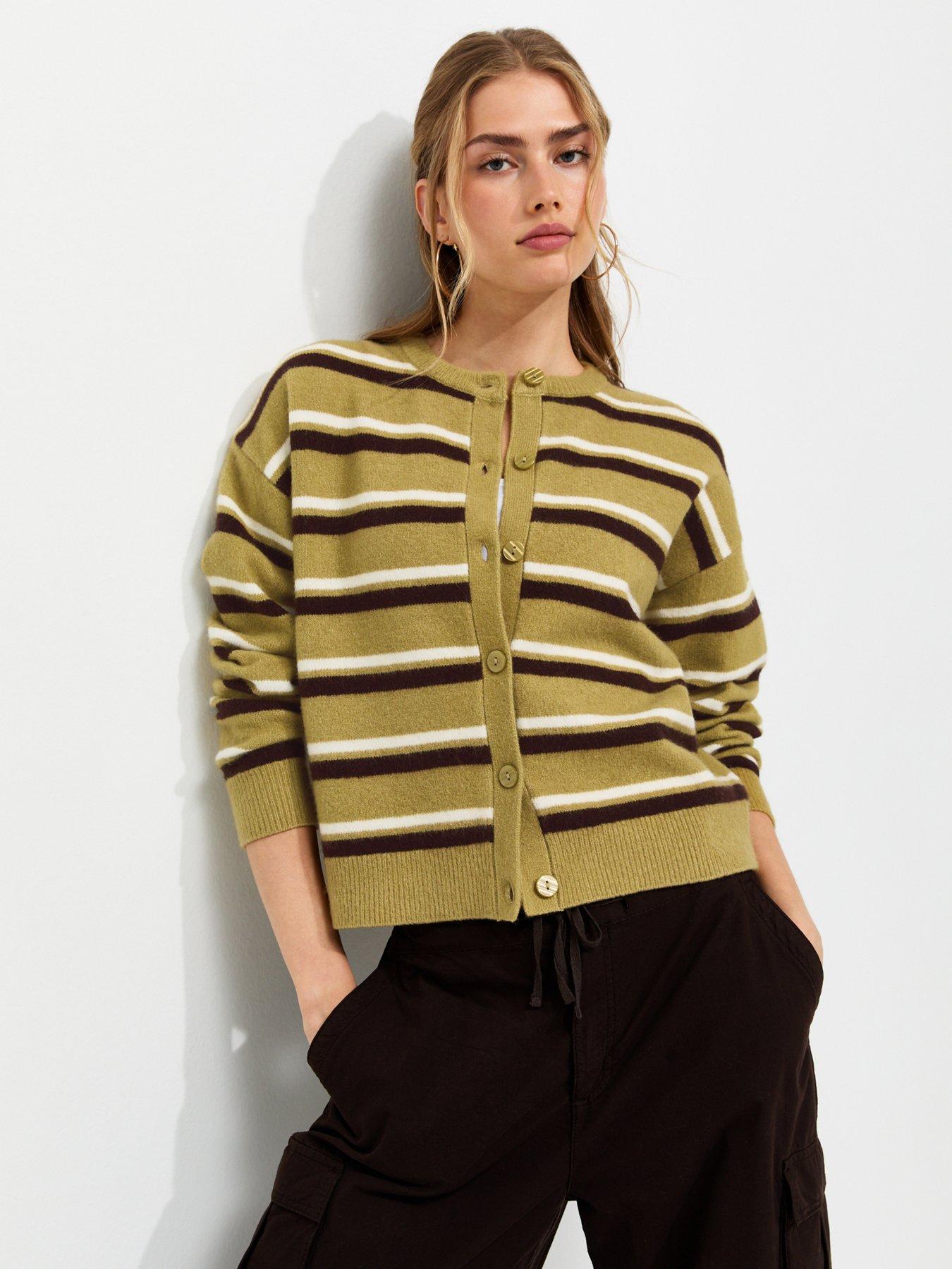 New Look Green Knitted Stripe Cardigan
