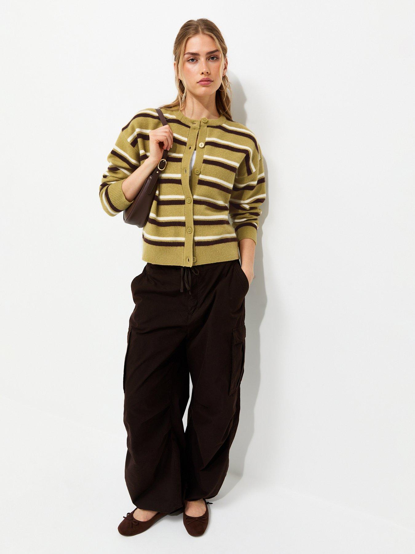 Image 3 of 5 of New Look Green Knitted Stripe Cardigan