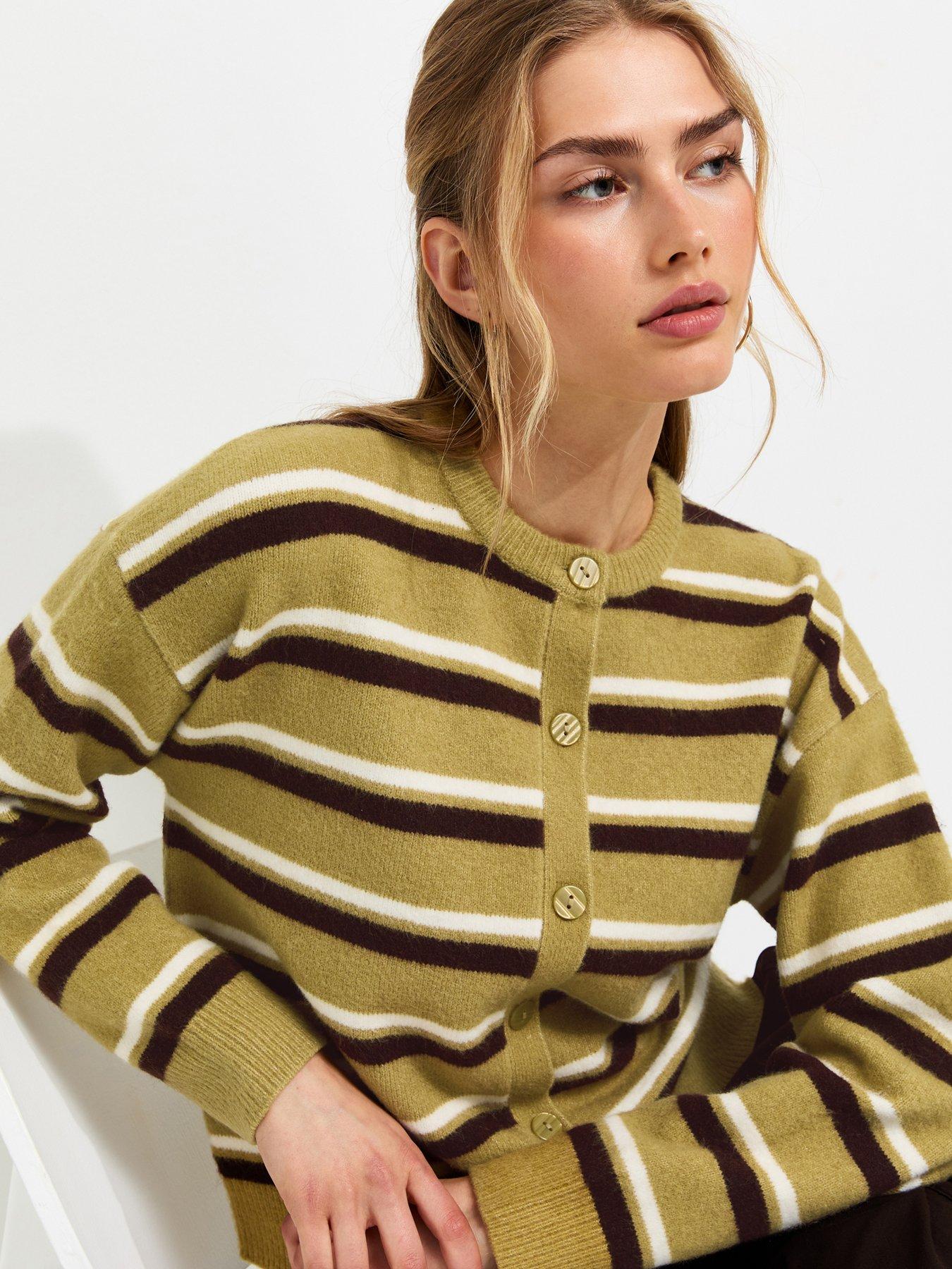 Image 4 of 5 of New Look Green Knitted Stripe Cardigan