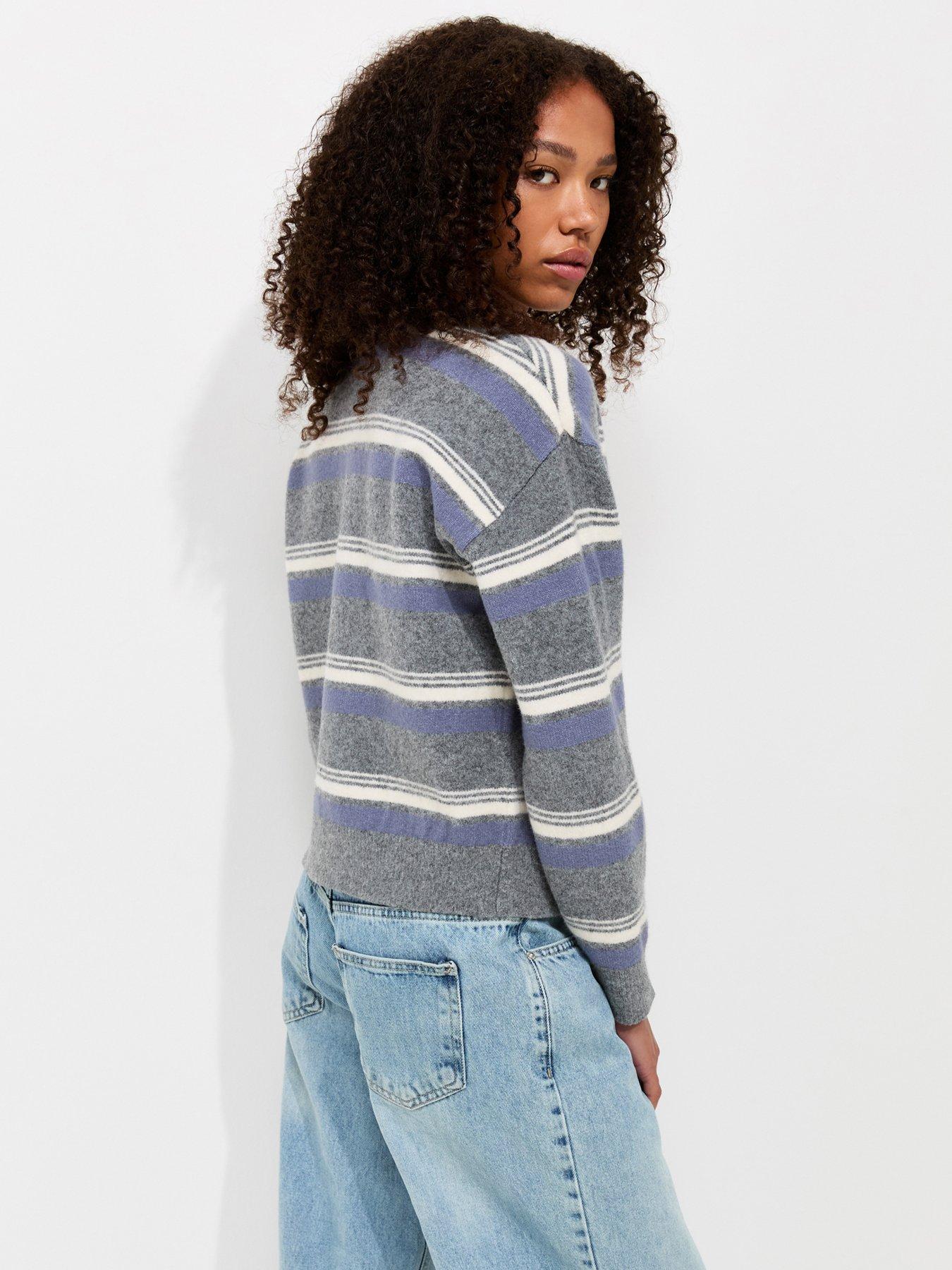 Image 2 of 5 of New Look Blue Knitted Stripe Cardigan
